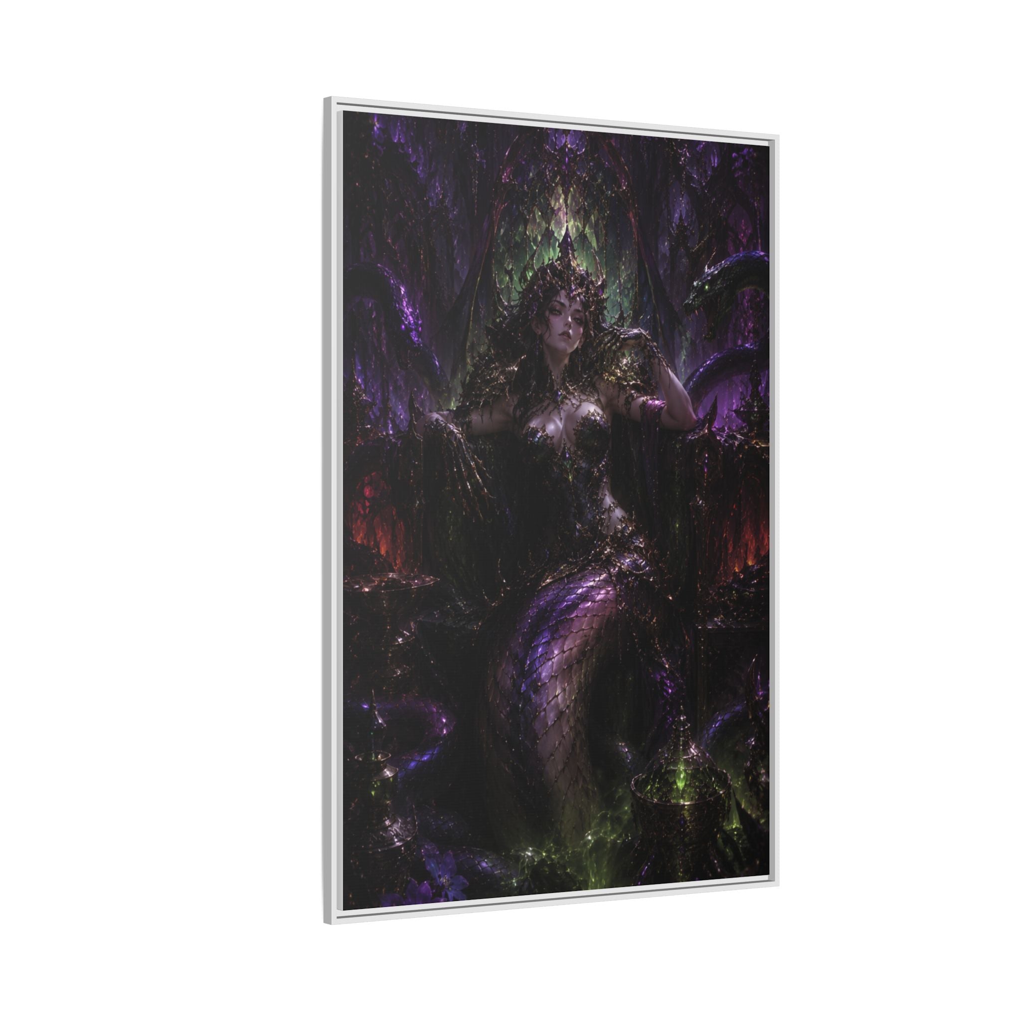 Dark Fantasy Goddess Matte Canvas Print — Framed Multi‑Color Wall Art