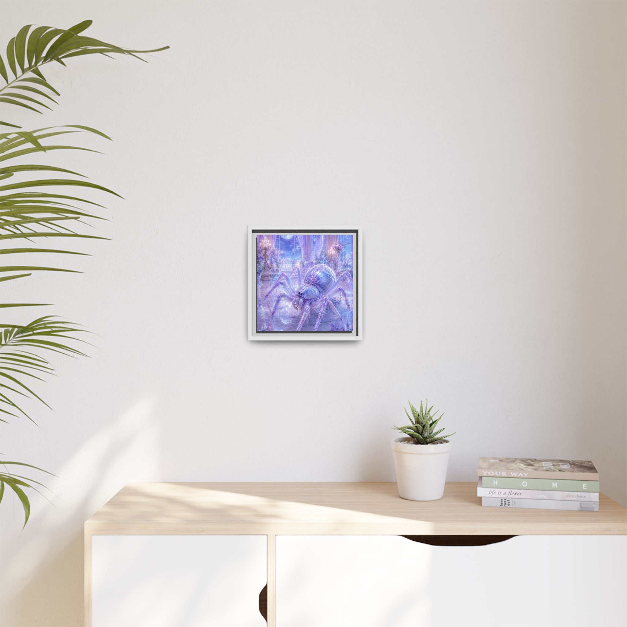 Moonlit Spider Fantasy Canvas Print — Lavender Enchanted Wall Art (Framed)
