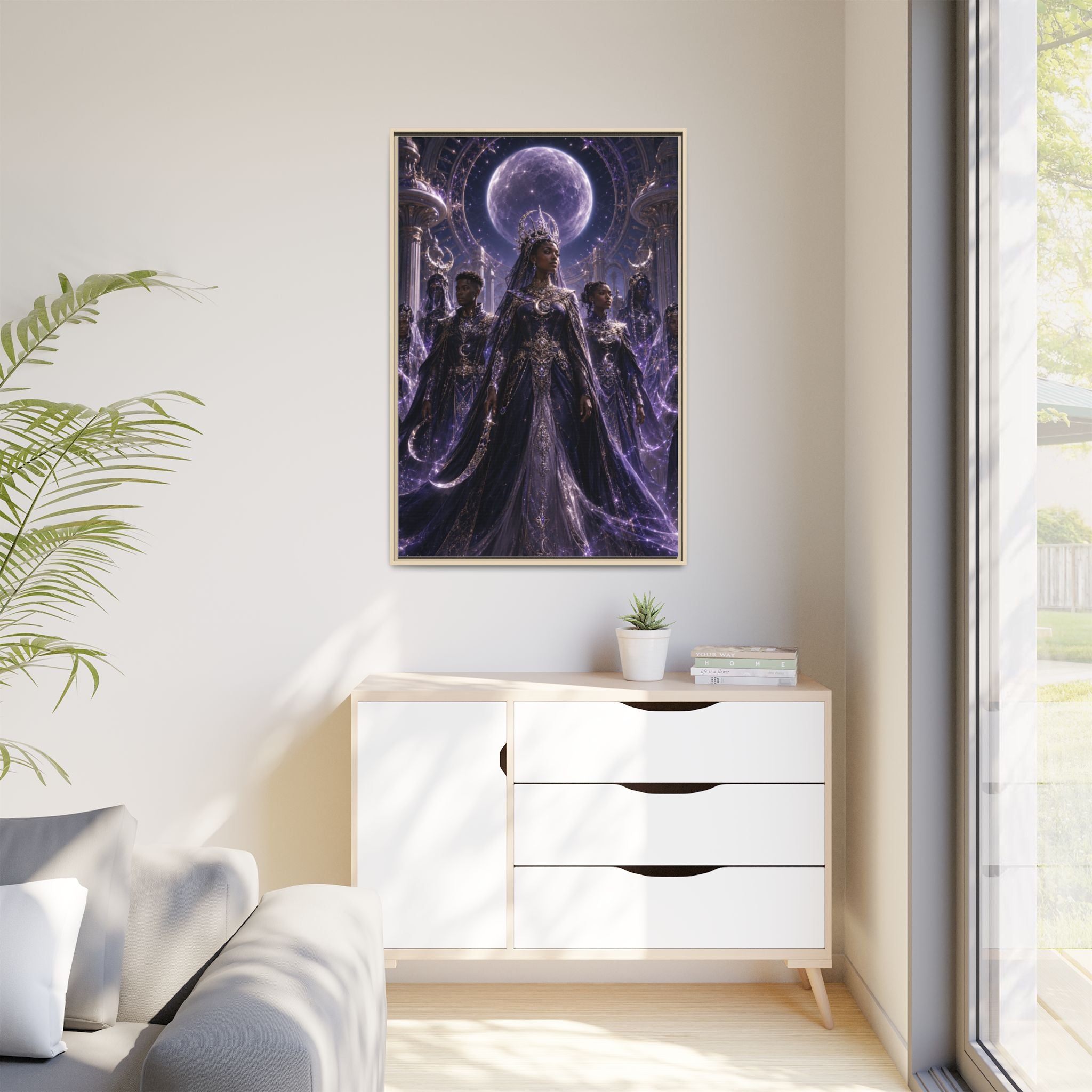 Mystic Moon Queen Framed Matte Canvas Print — Fantasy Royalty Wall Art