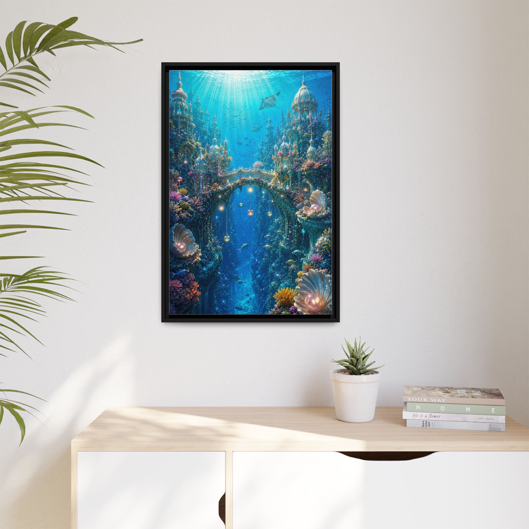 Underwater Fantasy Canvas Print — Framed Matte Ocean City Wall Art