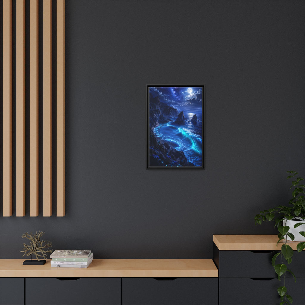 Framed Matte Canvas: Luminous Moonlit Ocean Art Print