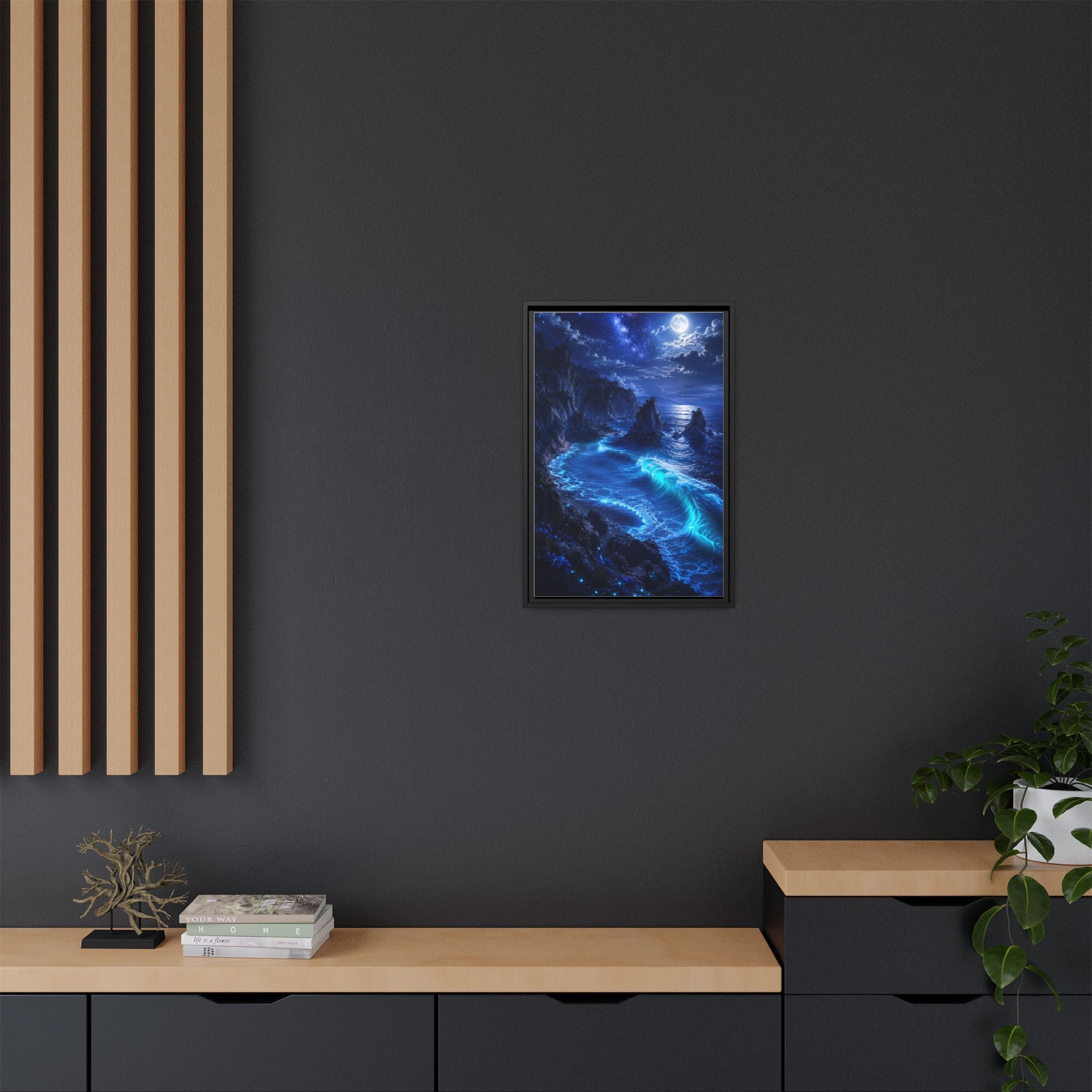 Framed Matte Canvas: Luminous Moonlit Ocean Art Print