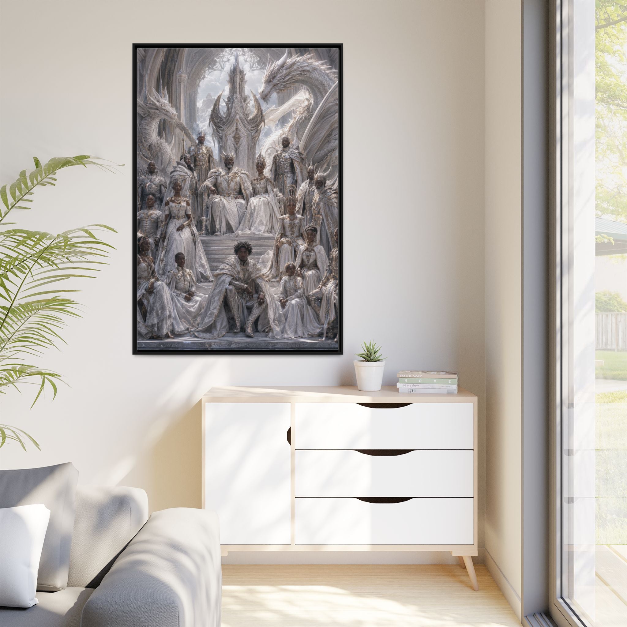 Framed Matte Canvas — Regal Dragon Court Fantasy Art Print