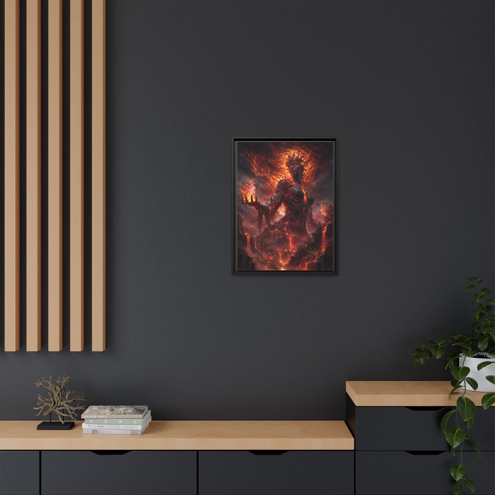 Framed Matte Canvas — Fiery Demon Goddess Wall Art
