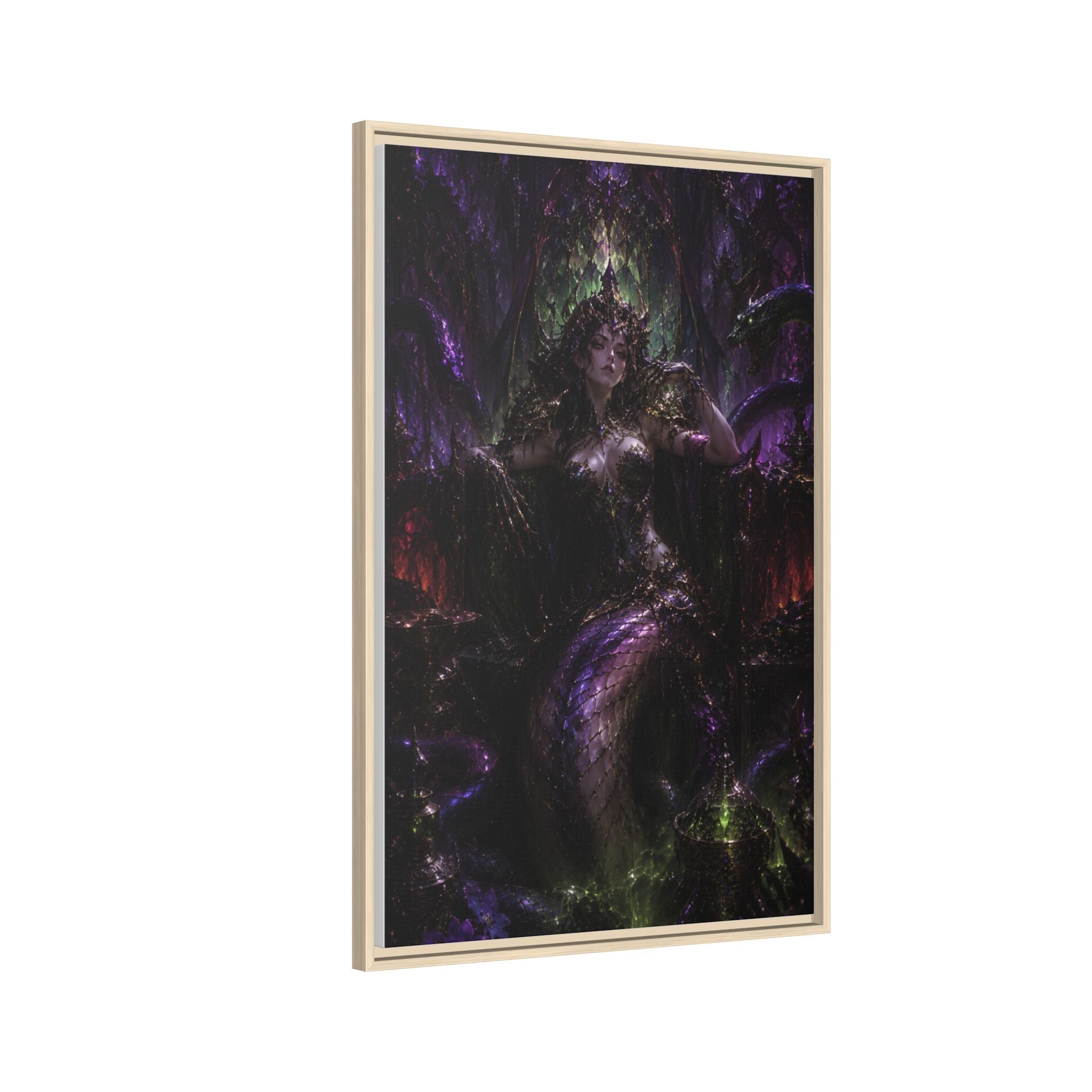 Dark Fantasy Goddess Matte Canvas Print — Framed Multi‑Color Wall Art