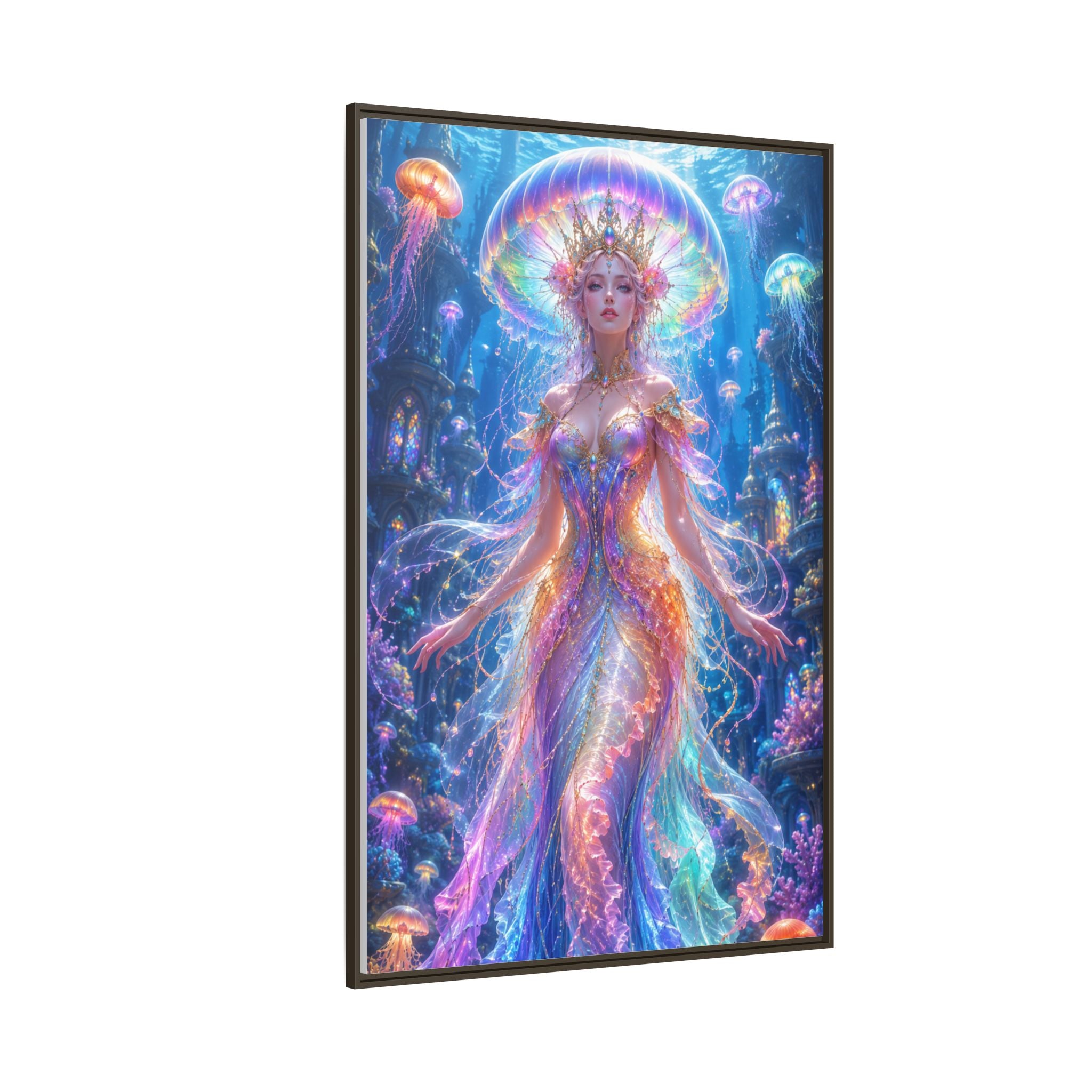 Jellyfish Queen Framed Canvas Art — Vibrant Mermaid Goddess Wall Print