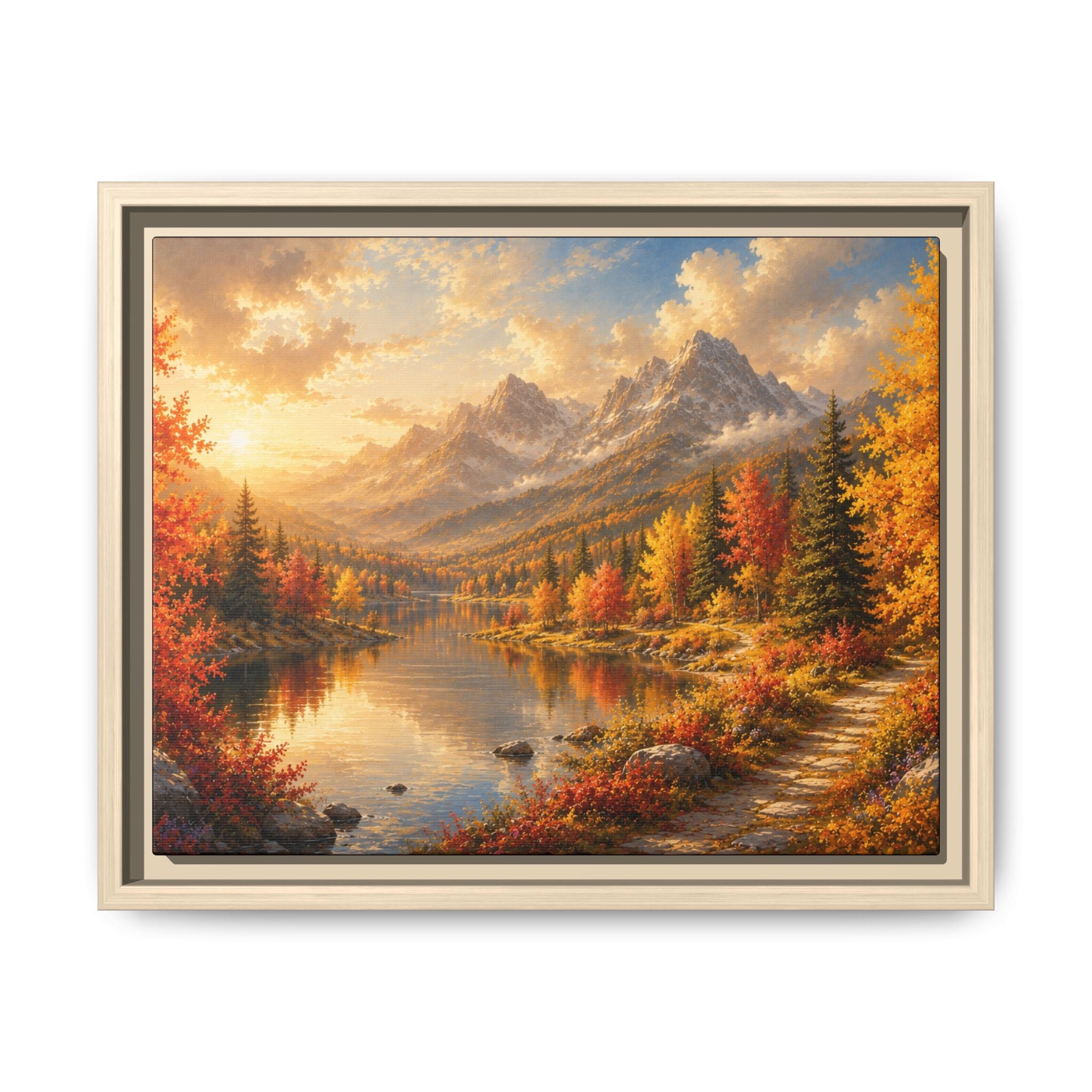 Autumn Mountain Lake Framed Canvas Wall Art