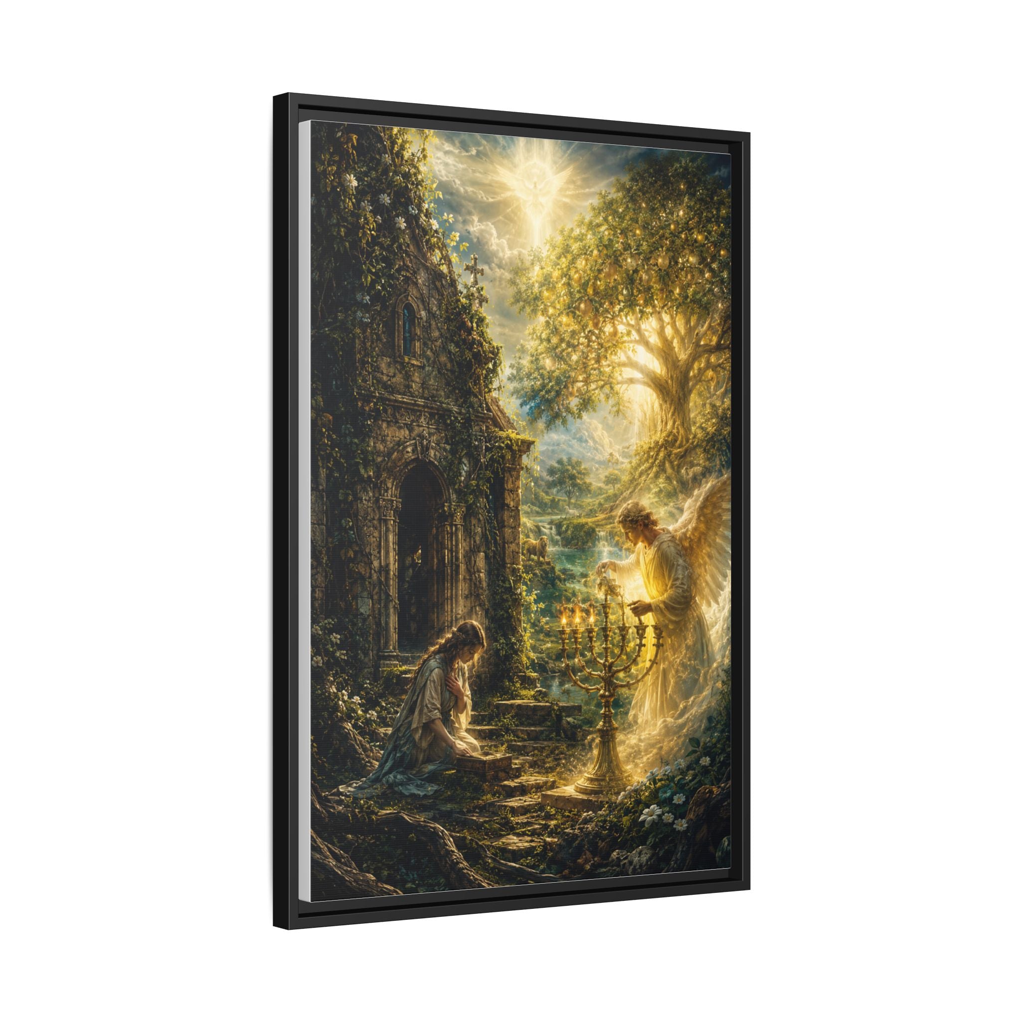 Angelic Prayer Scene Framed Matte Canvas Print