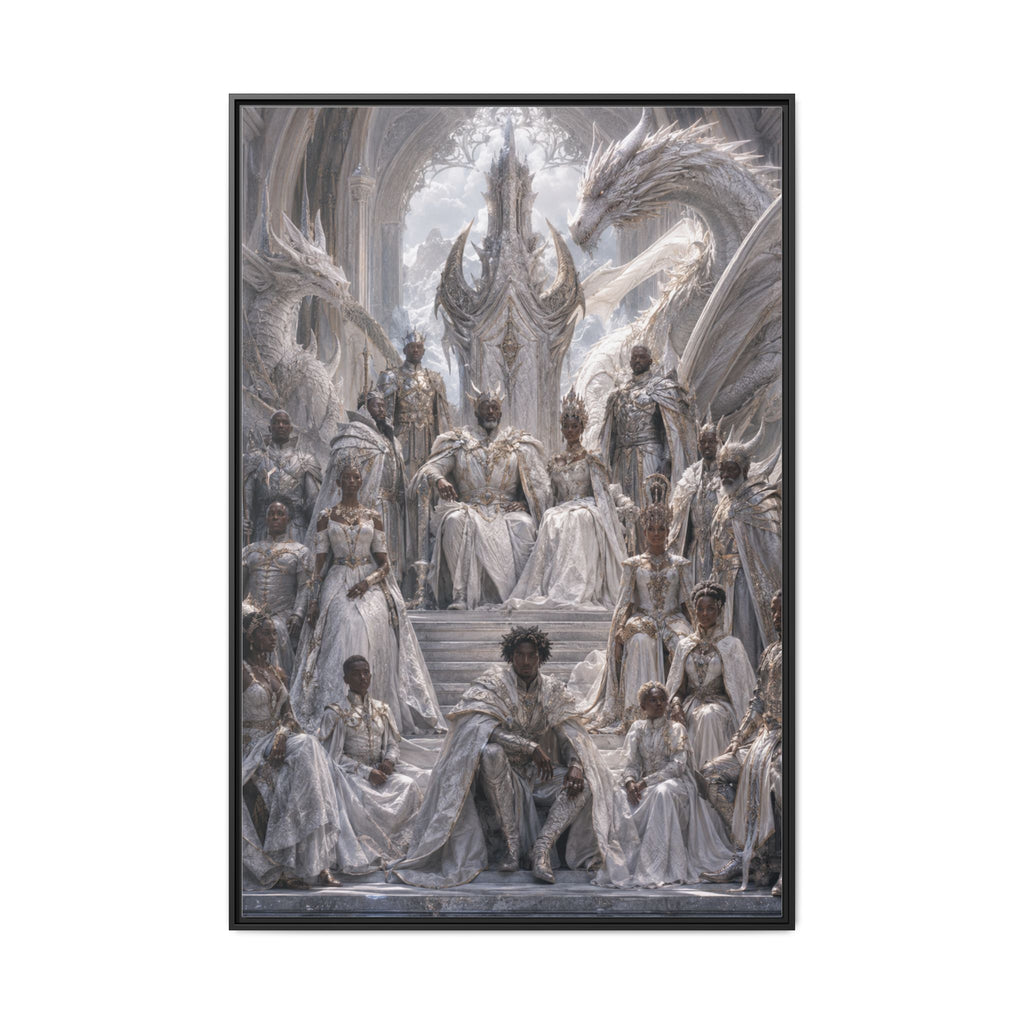 Framed Matte Canvas — Regal Dragon Court Fantasy Art Print