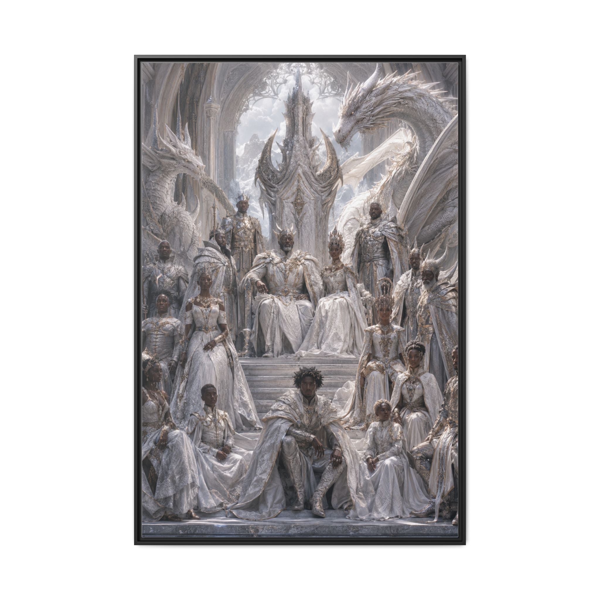 Framed Matte Canvas — Regal Dragon Court Fantasy Art Print