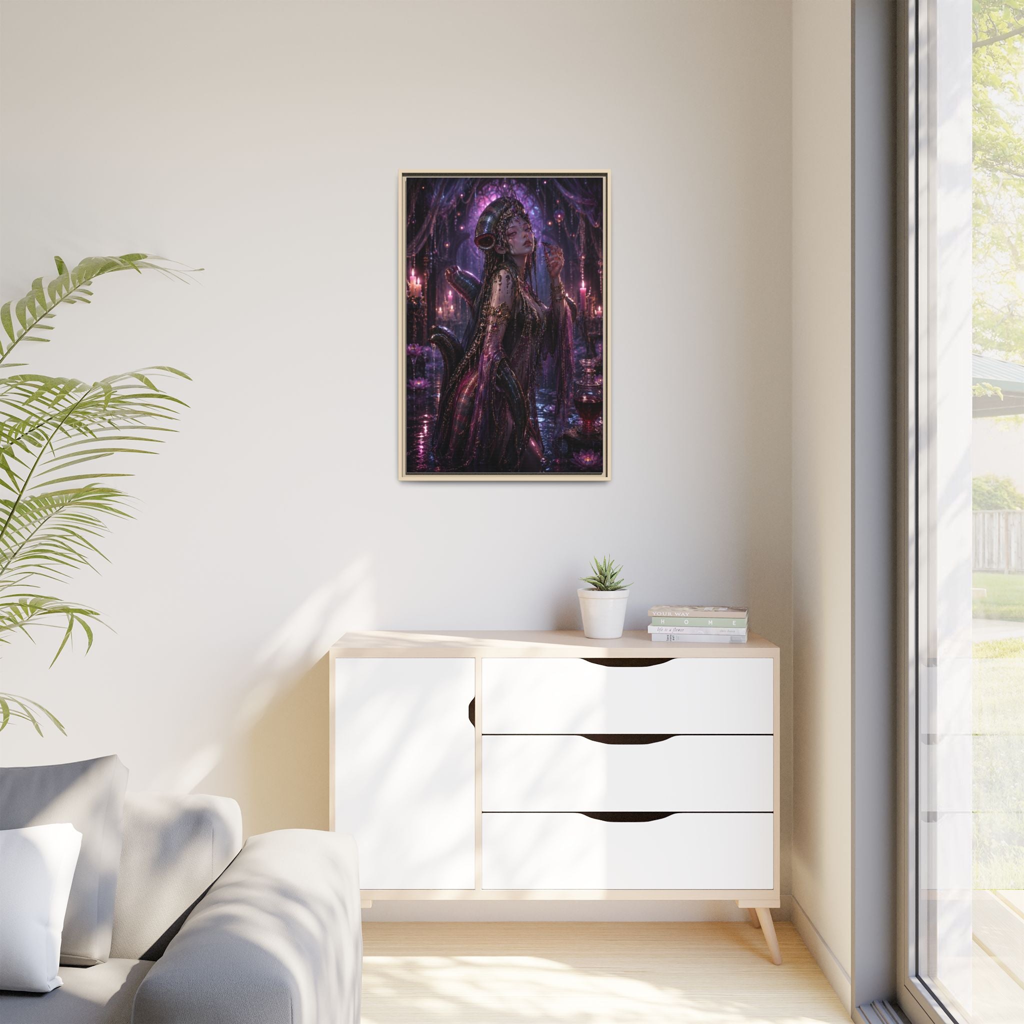 Gothic Fantasy Goddess Matte Canvas Print — Framed Dark Purple Wall Art