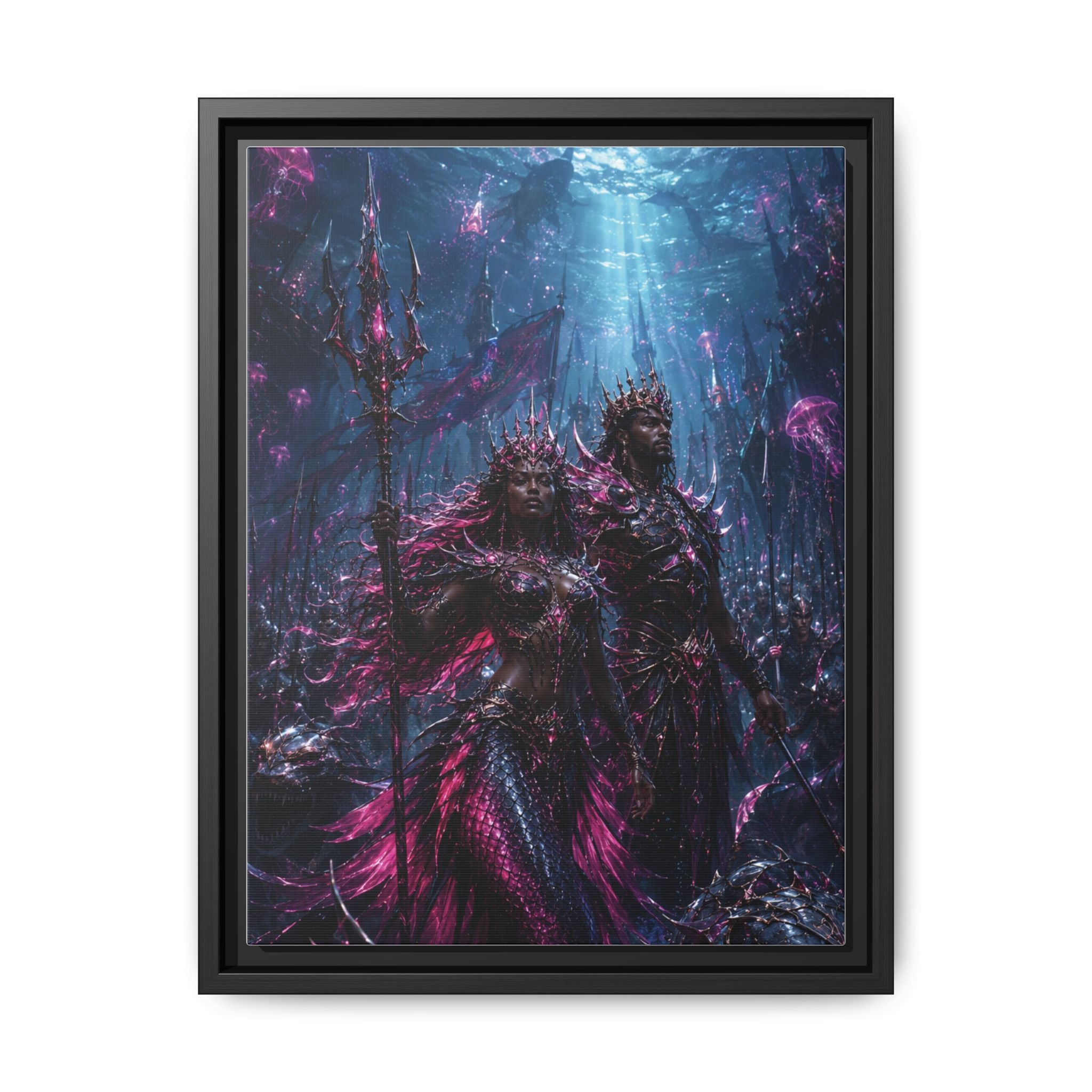 Framed Matte Canvas Print — Mystical Underwater King & Queen Artwork