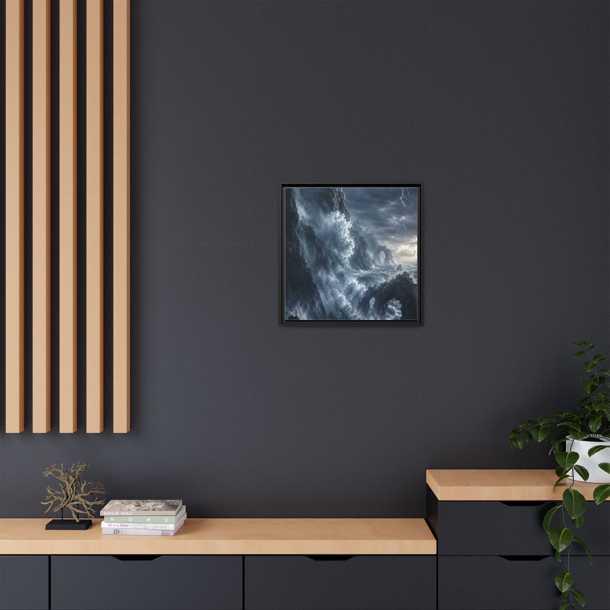 Framed Matte Canvas - Stormy Ocean Fantasy Wall Art