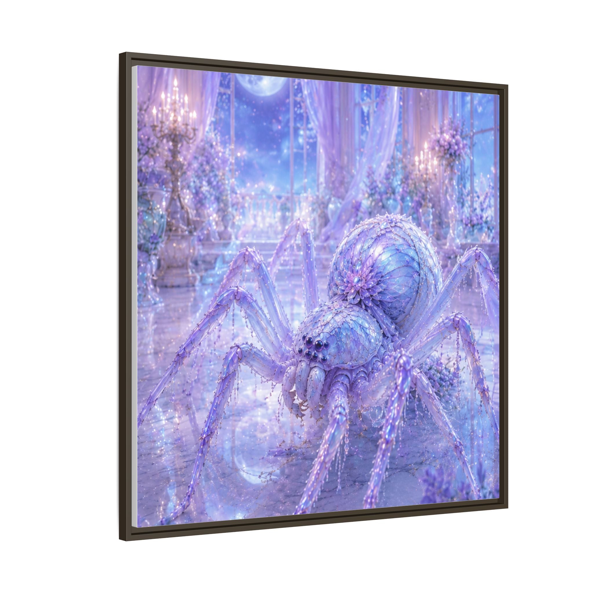 Moonlit Spider Fantasy Canvas Print — Lavender Enchanted Wall Art (Framed)