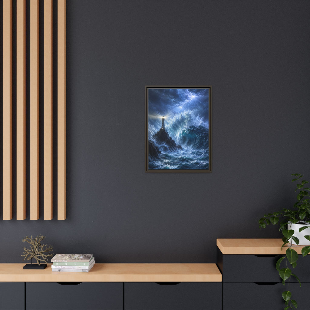Framed Matte Canvas – Stormy Lighthouse Ocean Print