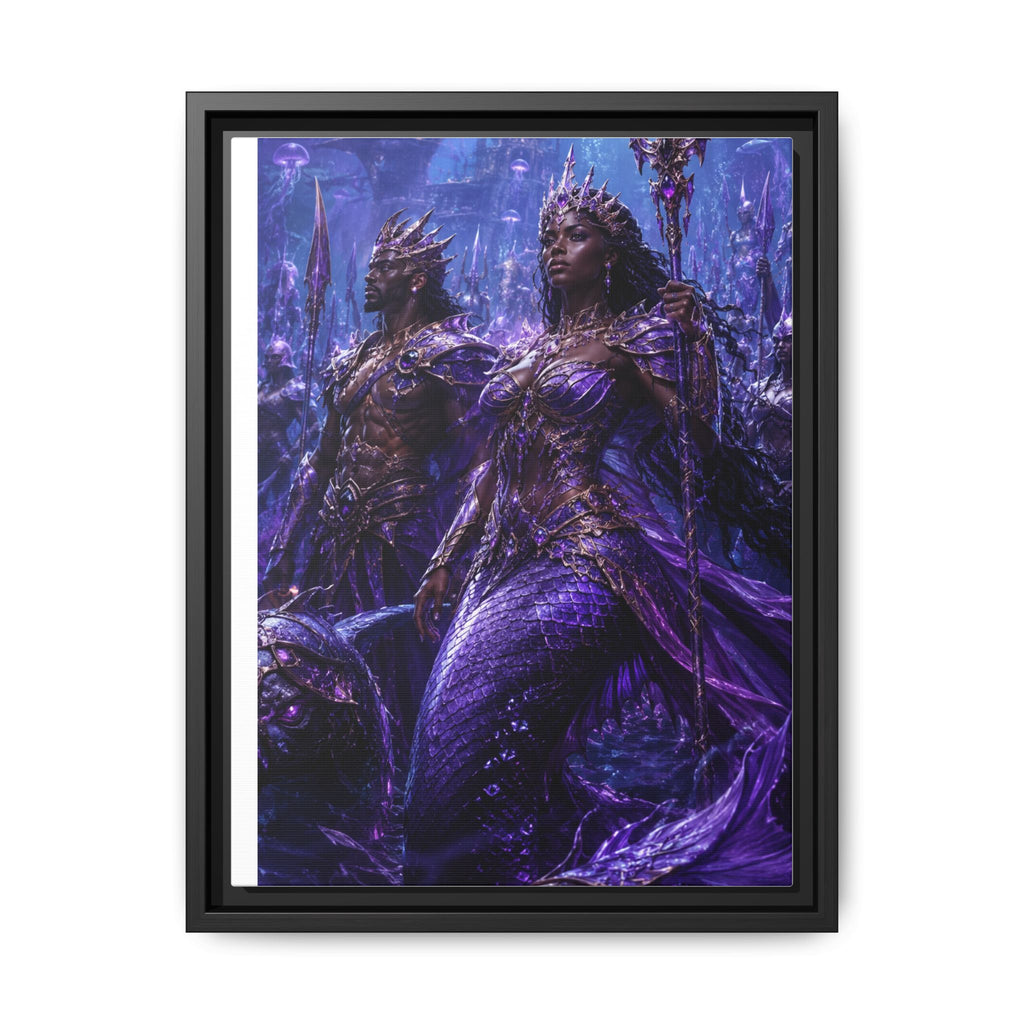 Framed Matte Canvas Print — Regal Underwater Merfolk Royalty (Purple)