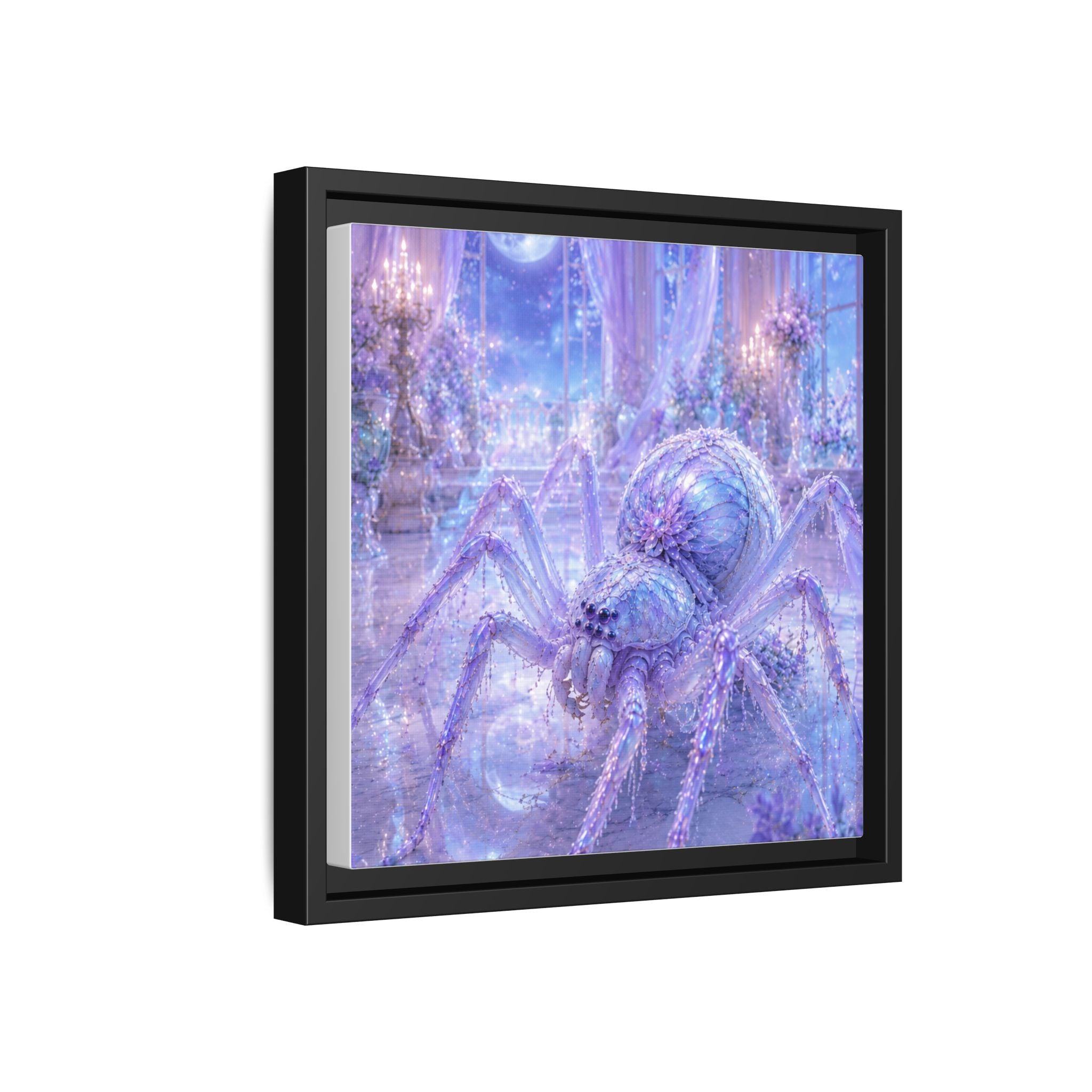 Moonlit Spider Fantasy Canvas Print — Lavender Enchanted Wall Art (Framed)