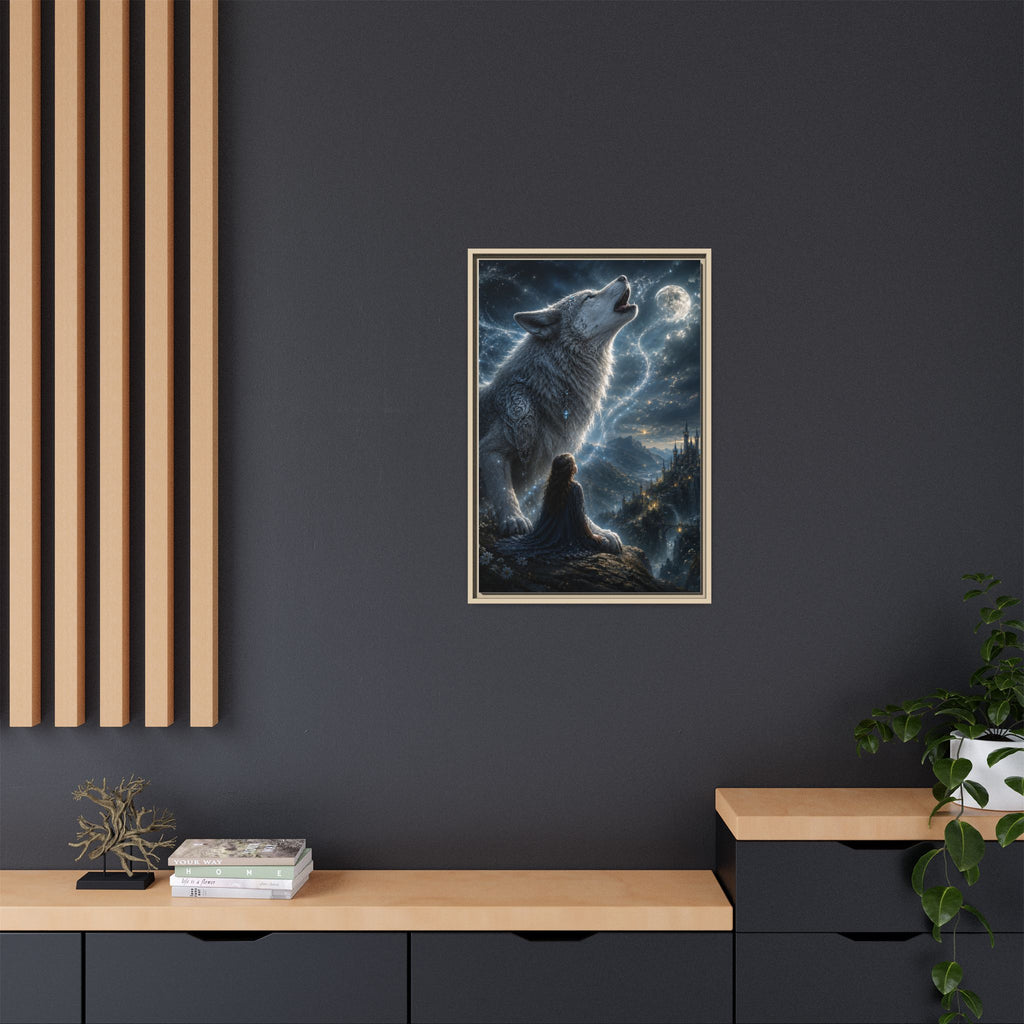 Howling Wolf Moon Matte Canvas Print — Framed Fantasy Wall Art