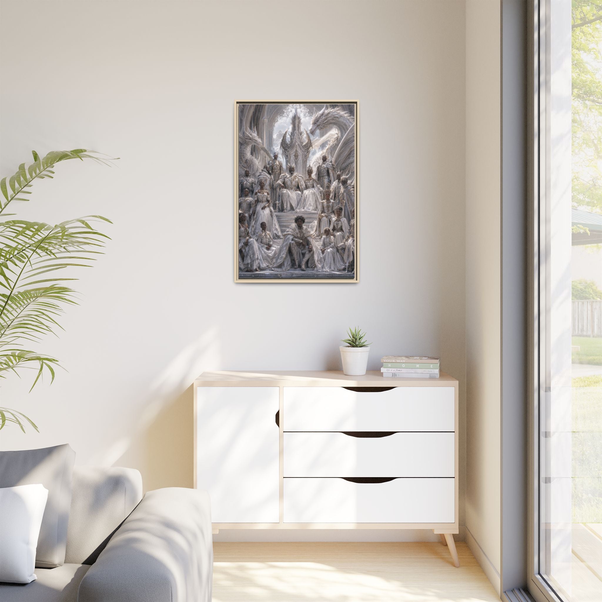 Framed Matte Canvas — Regal Dragon Court Fantasy Art Print