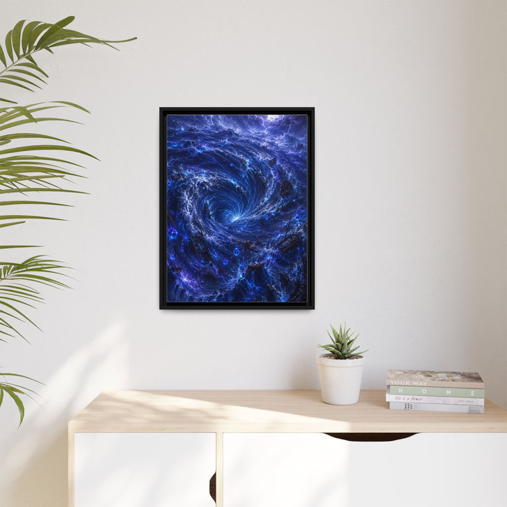 Framed Matte Canvas - Blue Cosmic Vortex Wall Art