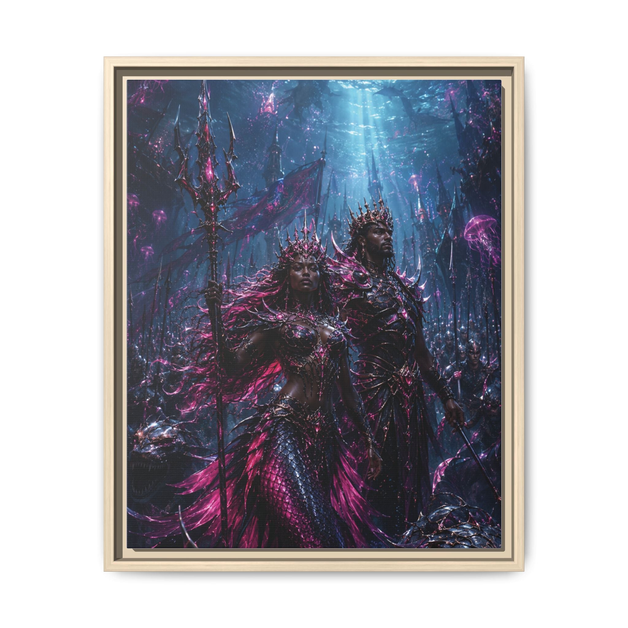 Framed Matte Canvas Print — Mystical Underwater King & Queen Artwork