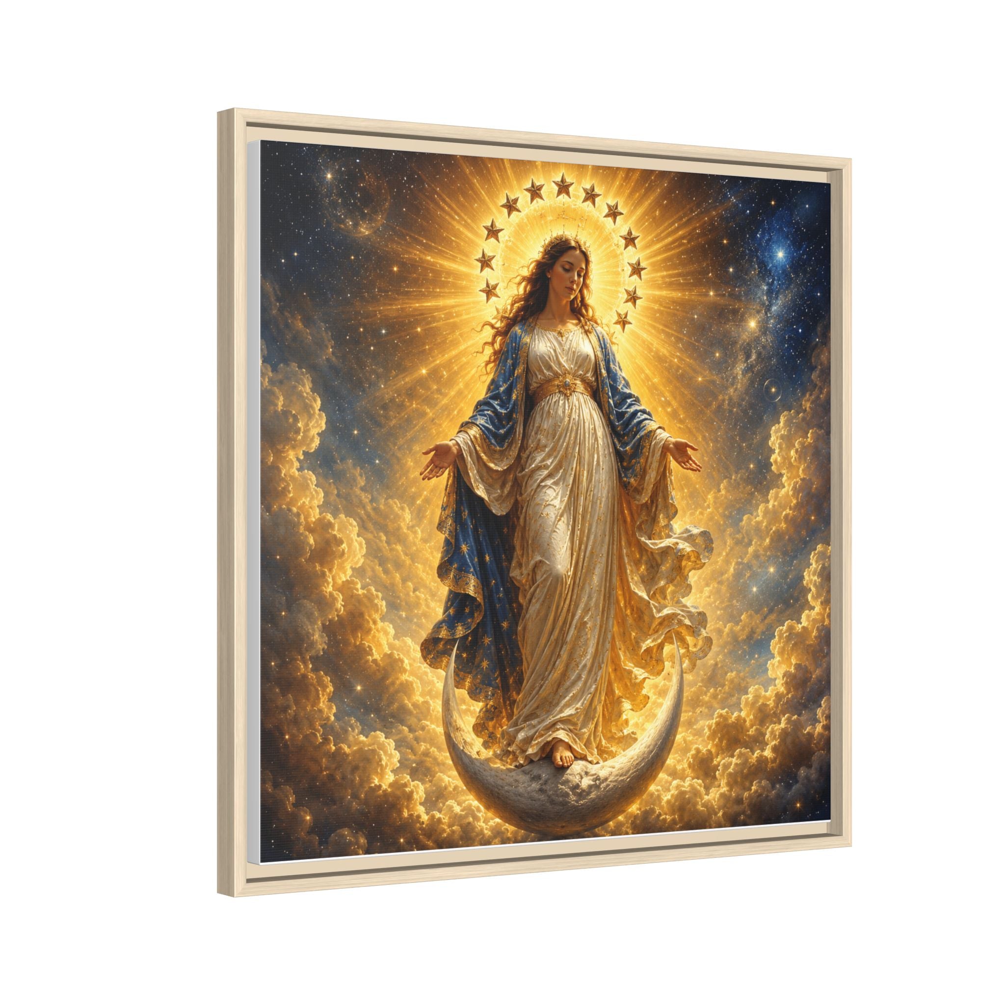 Madonna and Childlike Grace Framed Matte Canvas – Radiant Virgin Mary Wall Art