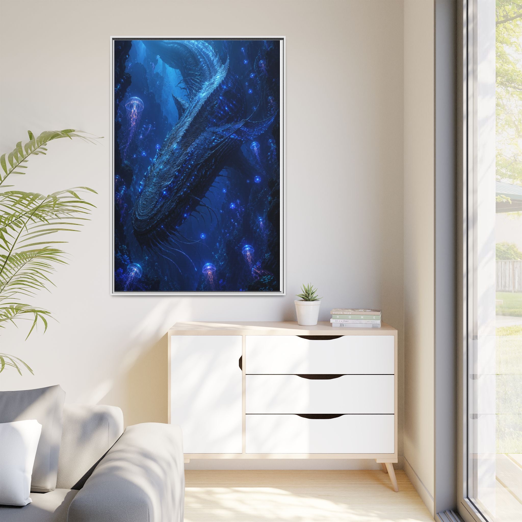 Framed Matte Canvas Art - Deep Sea Leviathan Fantasy Print