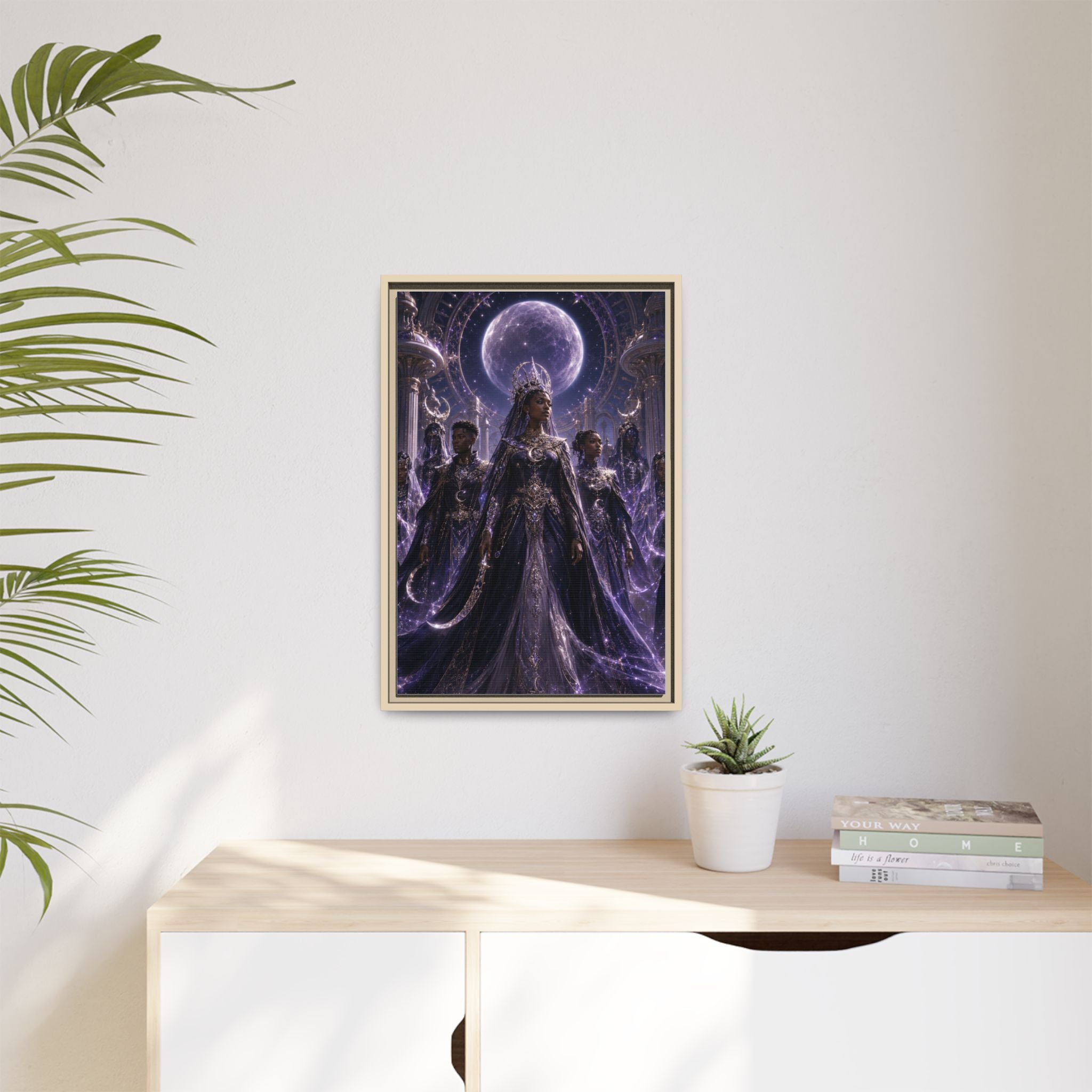 Mystic Moon Queen Framed Matte Canvas Print — Fantasy Royalty Wall Art