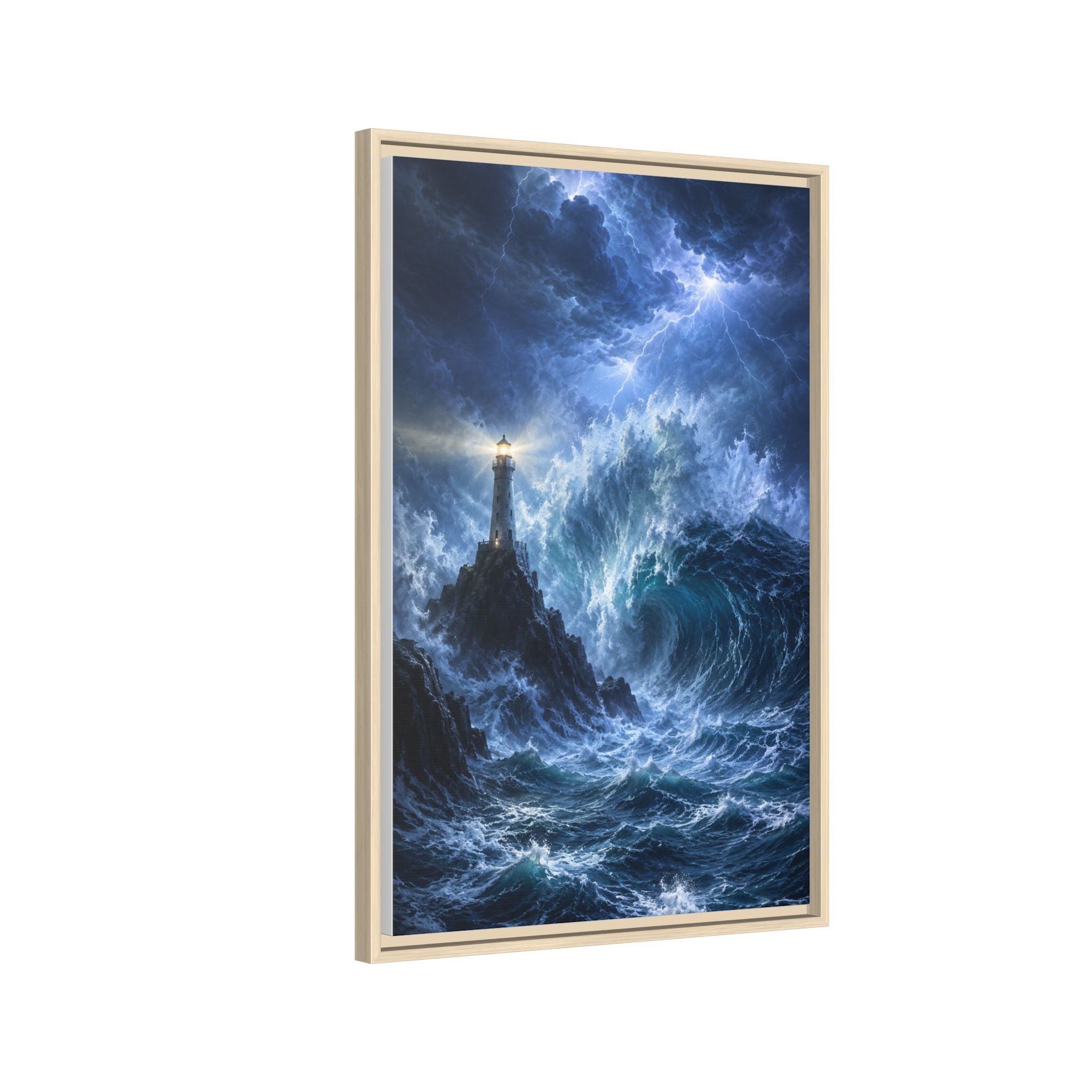 Framed Matte Canvas – Stormy Lighthouse Ocean Print