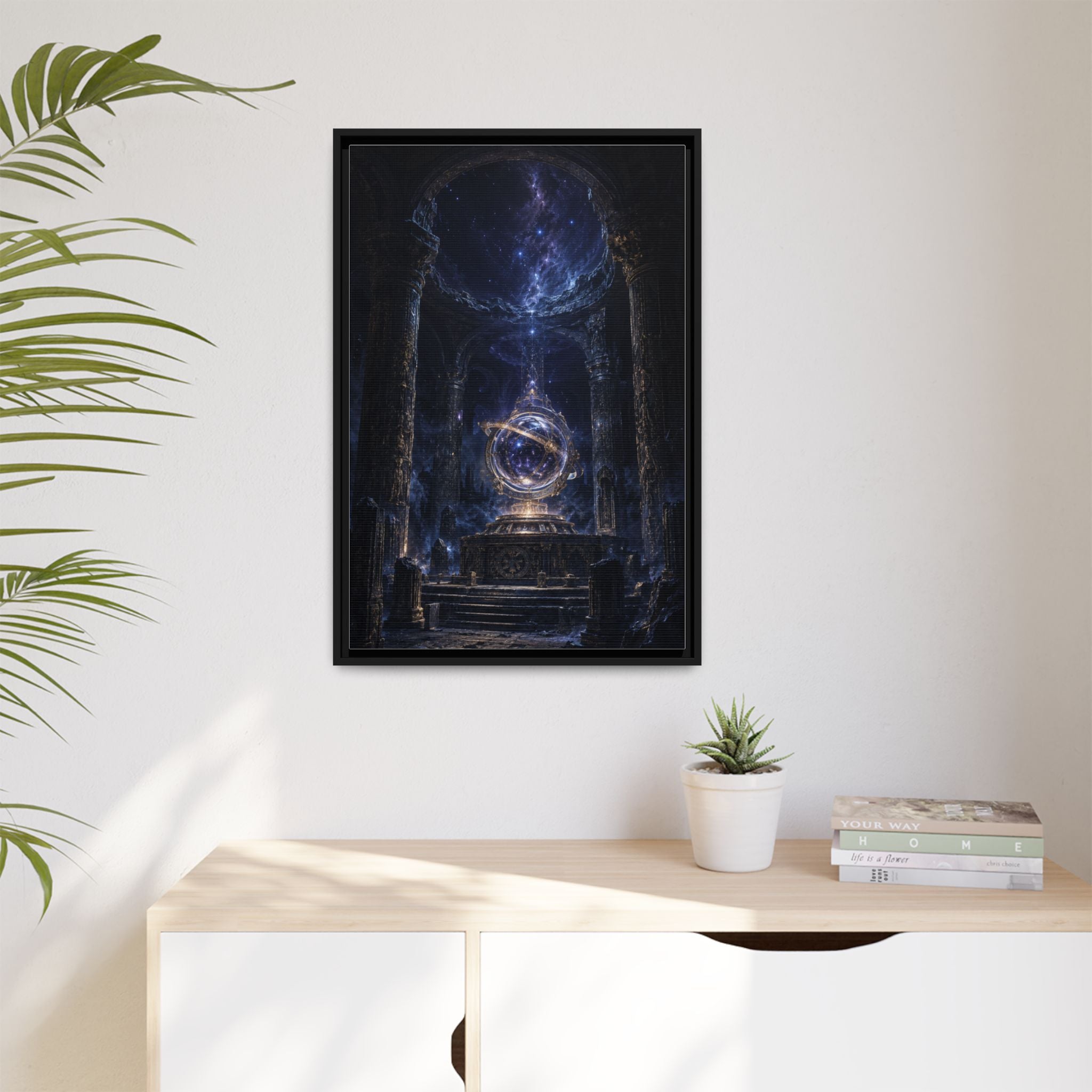 Framed Cosmic Temple Matte Canvas Art — Mystic Astral Orb Wall Decor