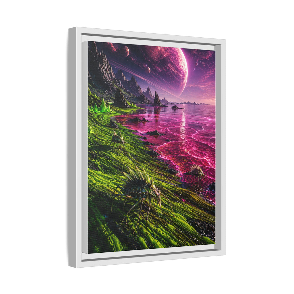 Framed Matte Canvas - Neon Alien Landscape Wall Art
