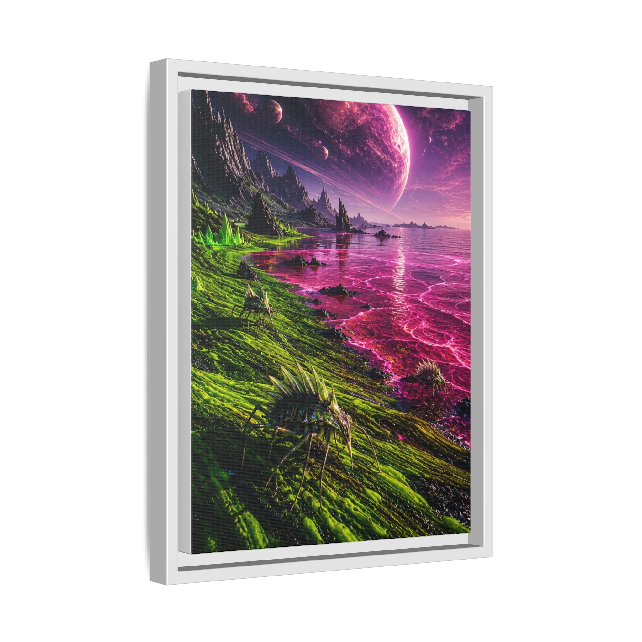 Framed Matte Canvas - Neon Alien Landscape Wall Art