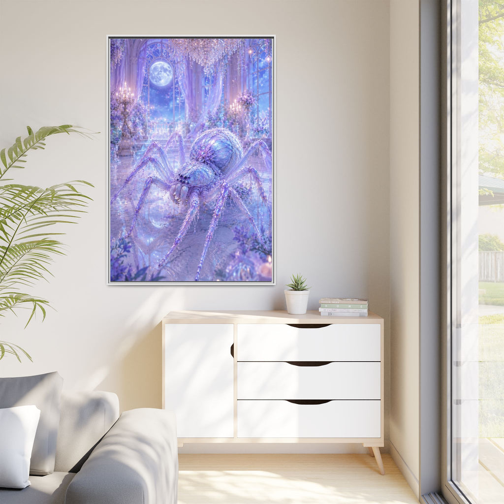 Moonlit Spider Fantasy Canvas Print — Lavender Enchanted Wall Art (Framed)