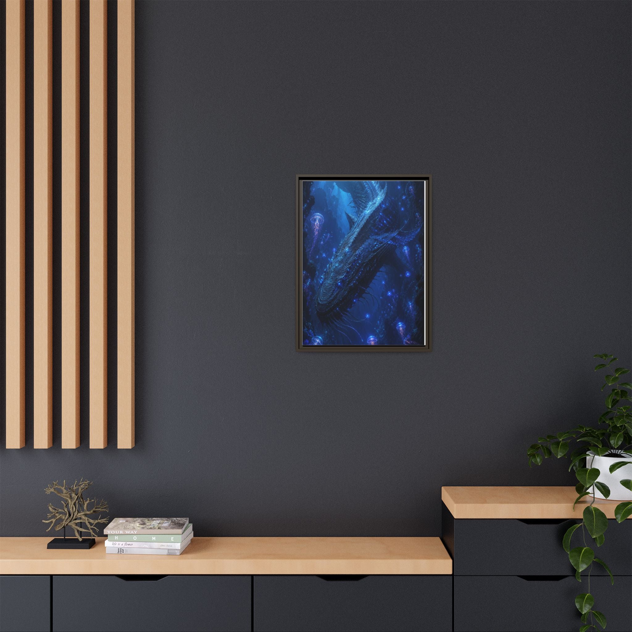 Framed Matte Canvas Art - Deep Sea Leviathan Fantasy Print
