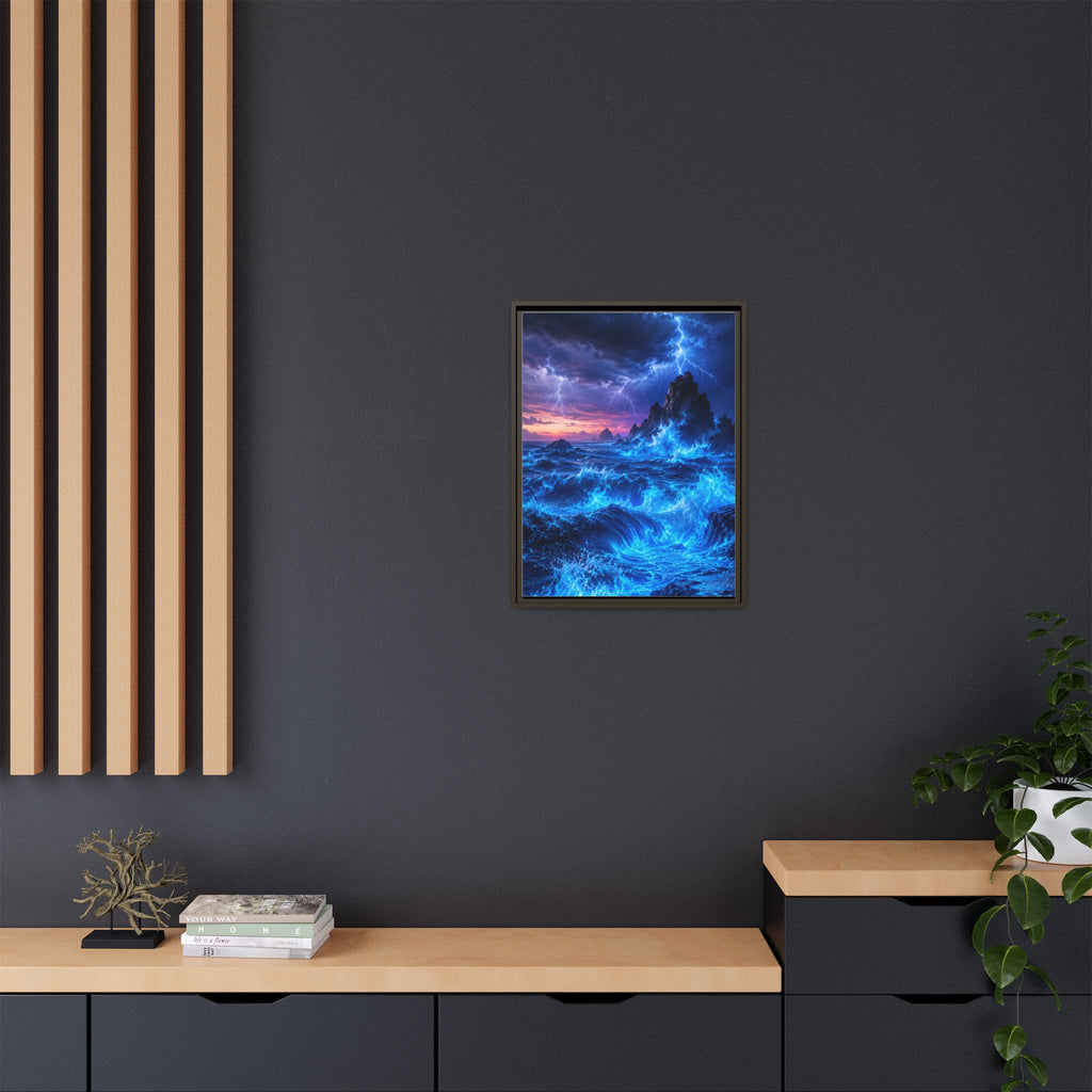 Framed Matte Canvas Art — Electric Stormy Ocean Landscape
