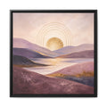 Framed Canvas Wall Art — Blush Sunrise Landscape with Golden Sun