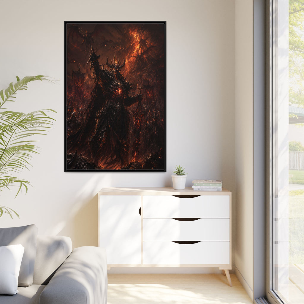 Framed Matte Canvas: Infernal Dark Lord Fantasy Wall Art
