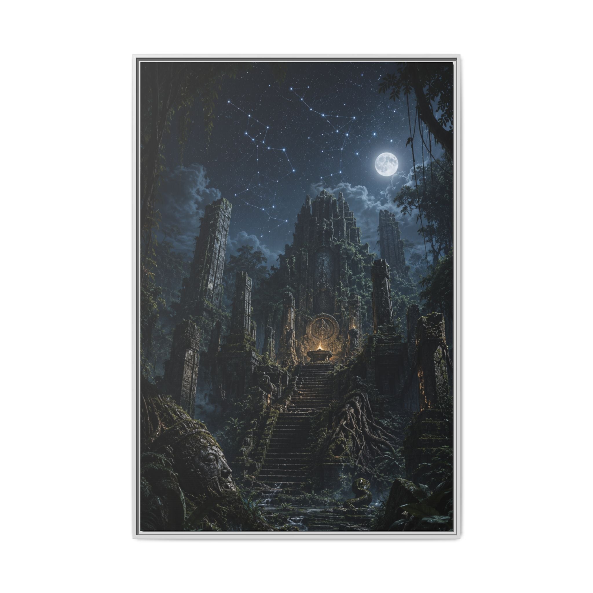 Framed Matte Canvas - Moonlit Ruins Fantasy Wall Art