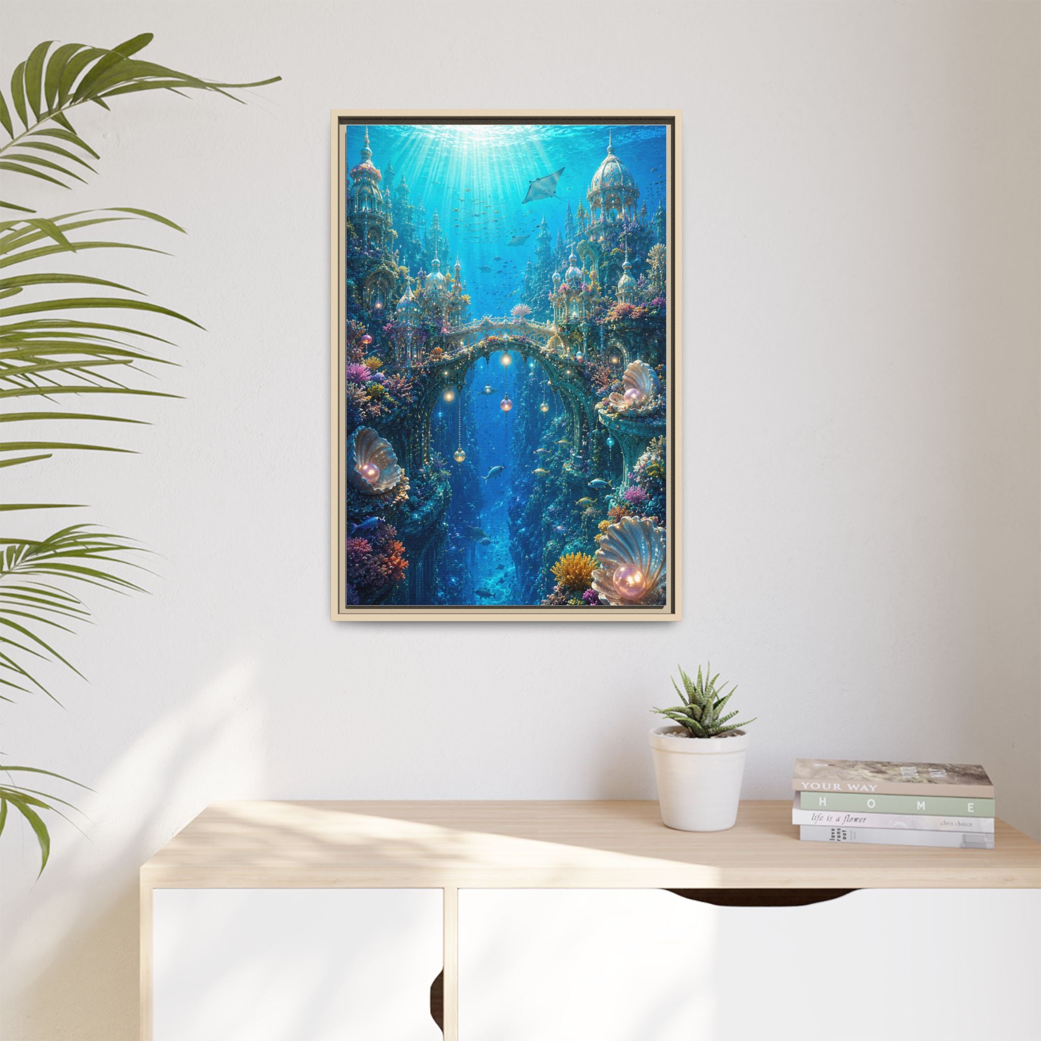 Underwater Fantasy Canvas Print — Framed Matte Ocean City Wall Art