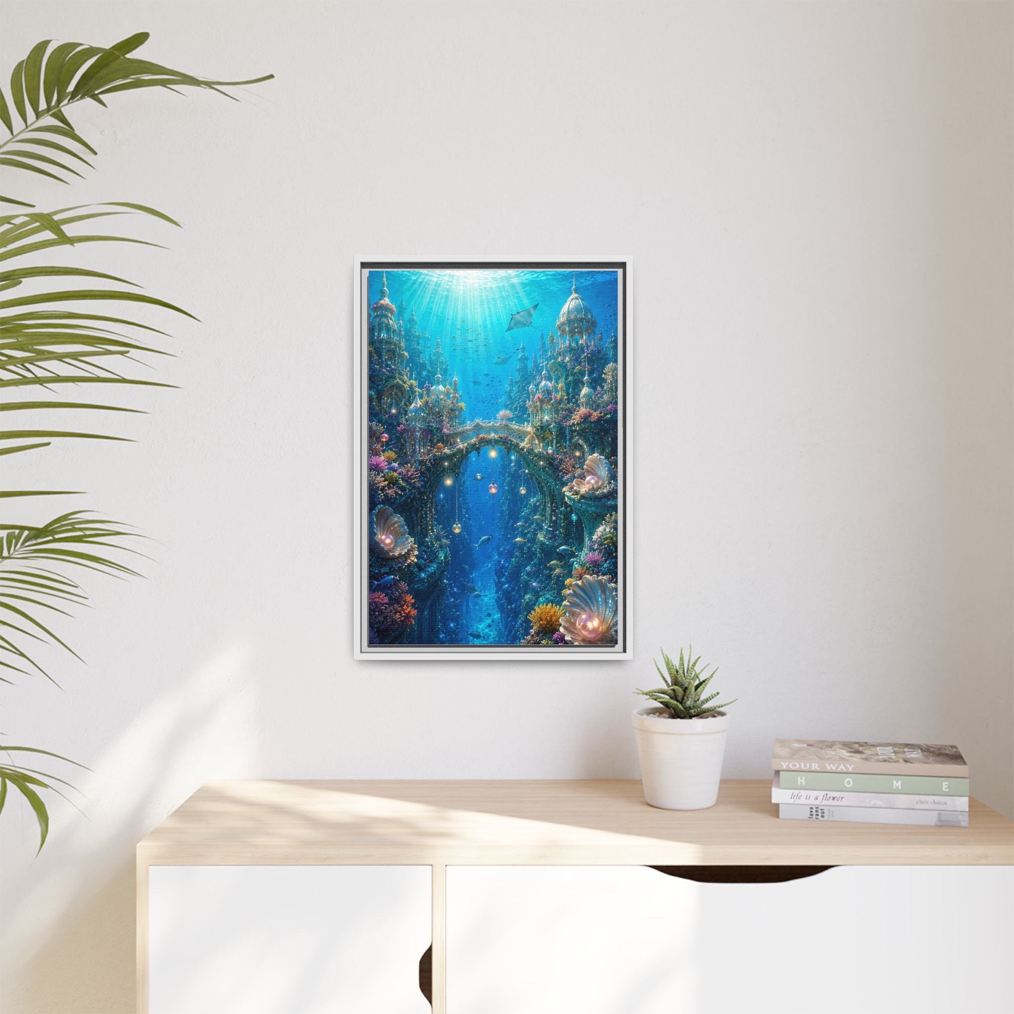 Underwater Fantasy Canvas Print — Framed Matte Ocean City Wall Art