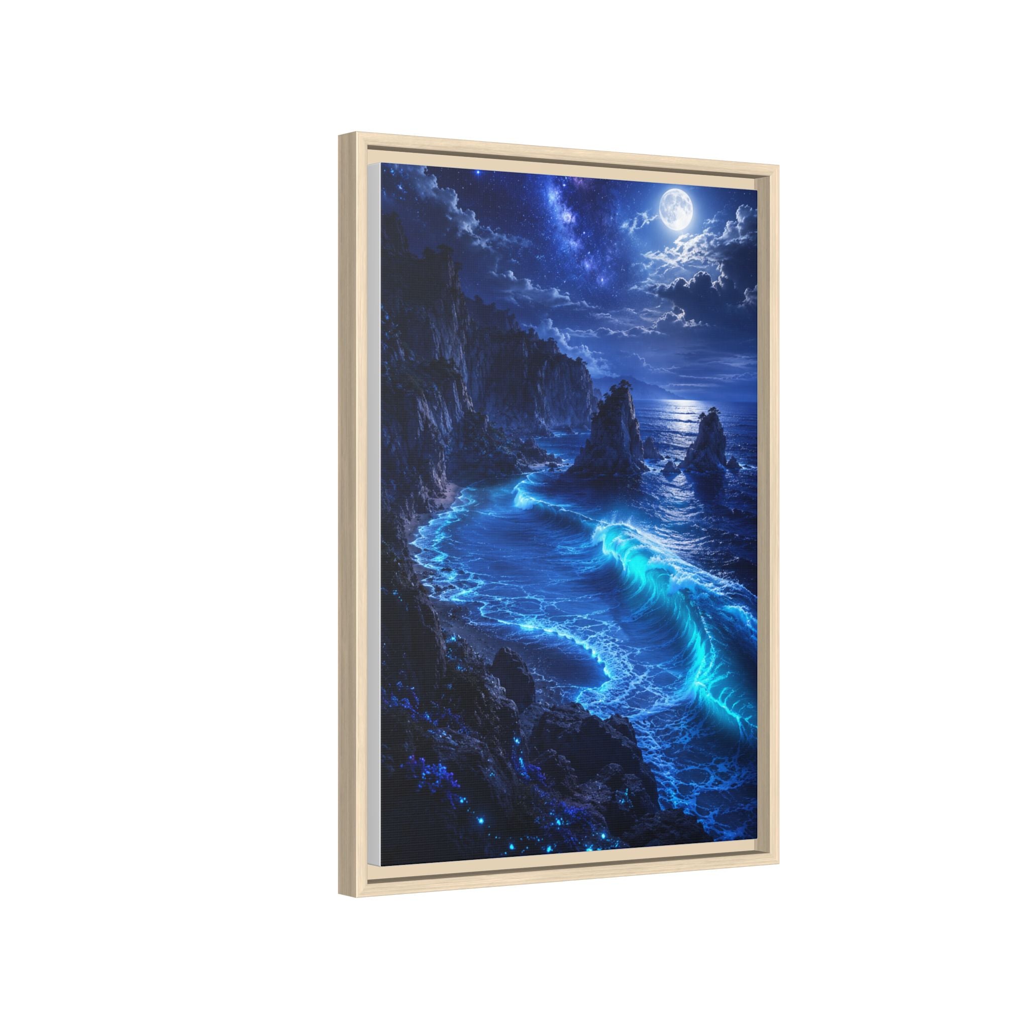 Framed Matte Canvas: Luminous Moonlit Ocean Art Print