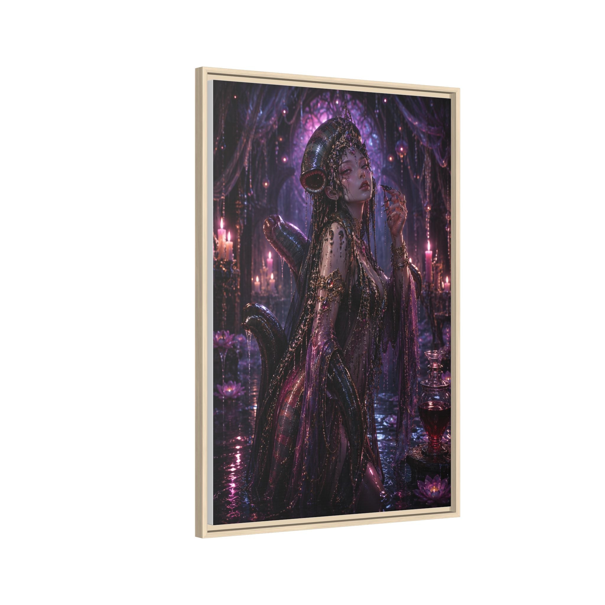 Gothic Fantasy Goddess Matte Canvas Print — Framed Dark Purple Wall Art