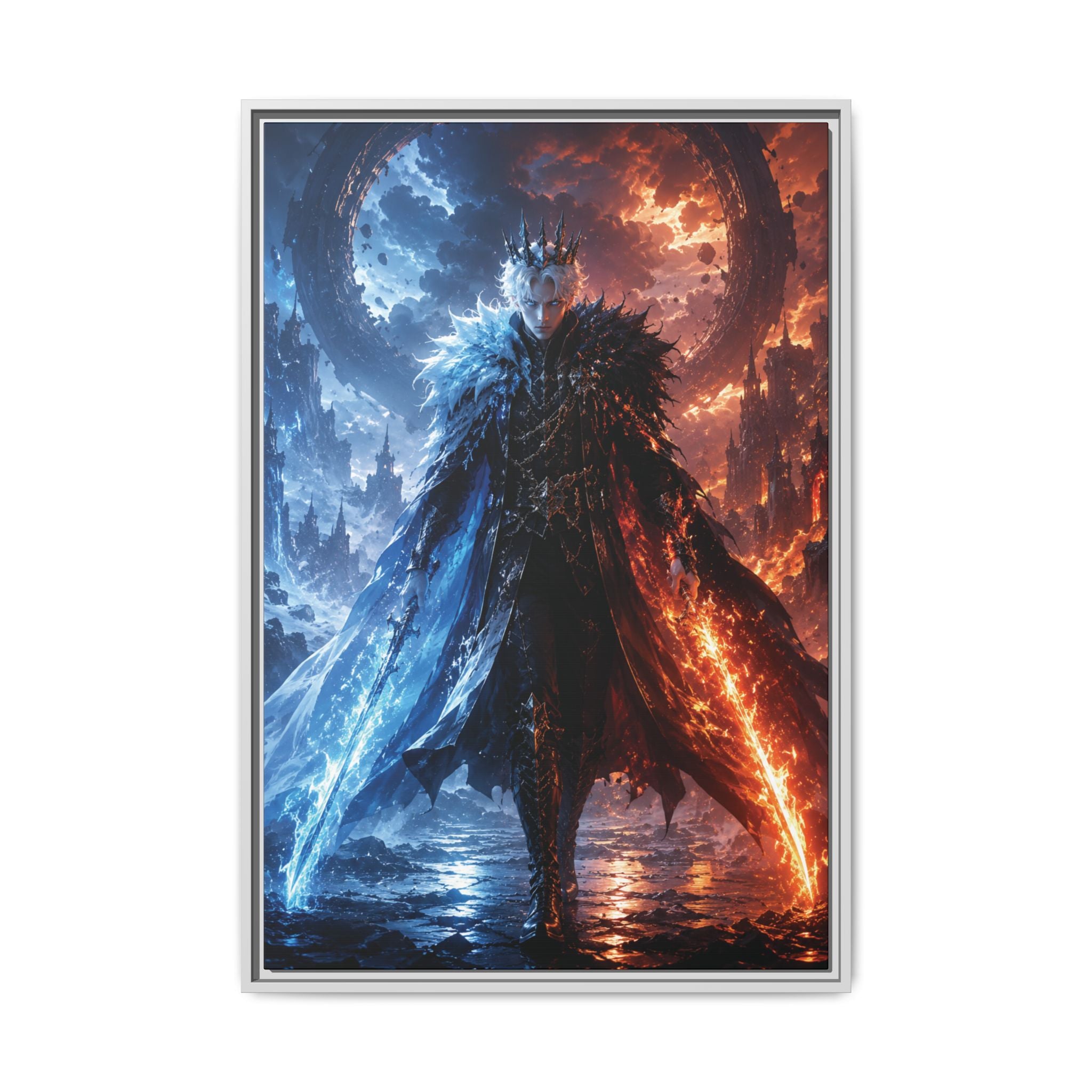 Fantasy Fine Art Paper Print — Ice vs Fire Dark Knight Wall Art Fine Art Paper Print