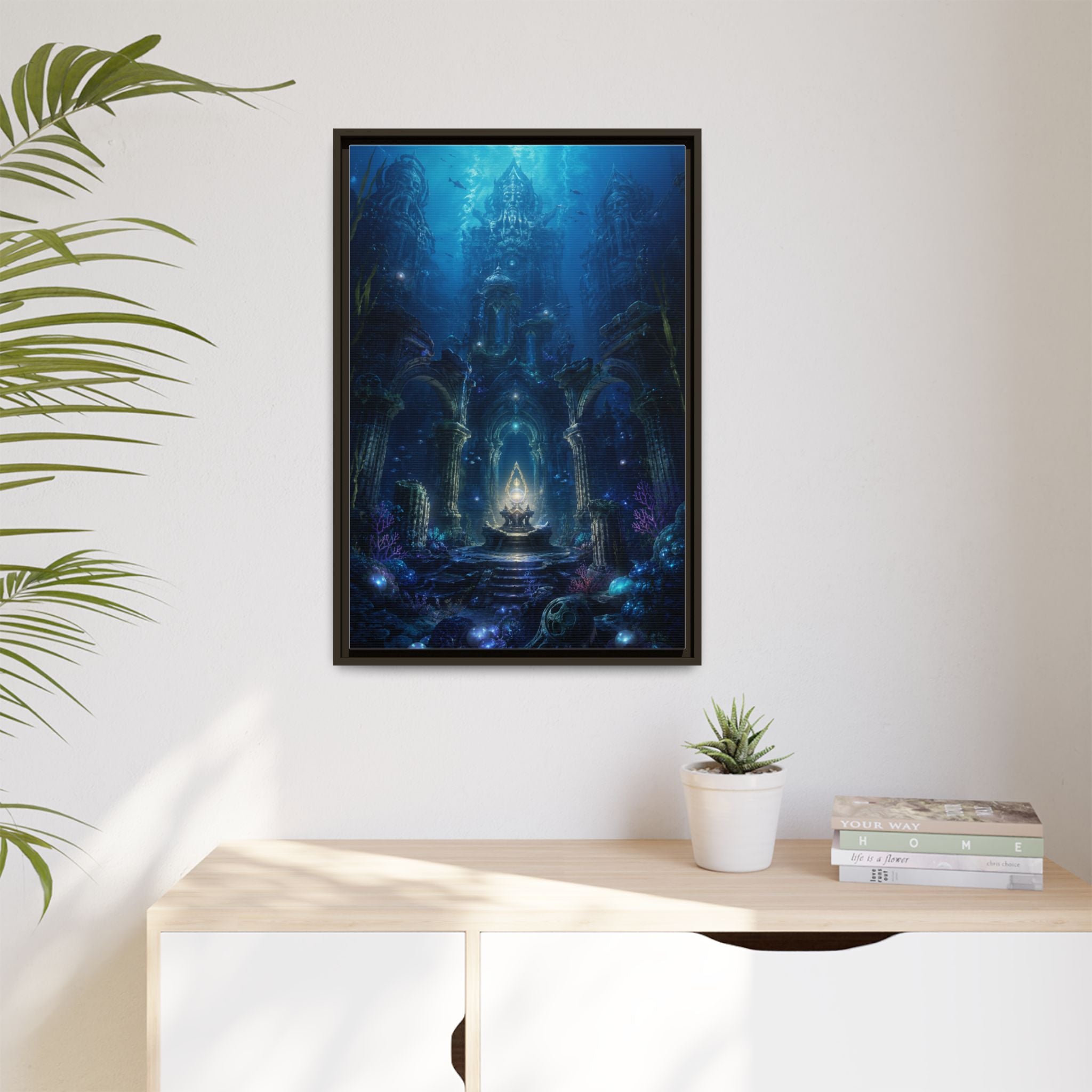 Framed Matte Canvas - Enchanted Underwater Temple Fantasy Art