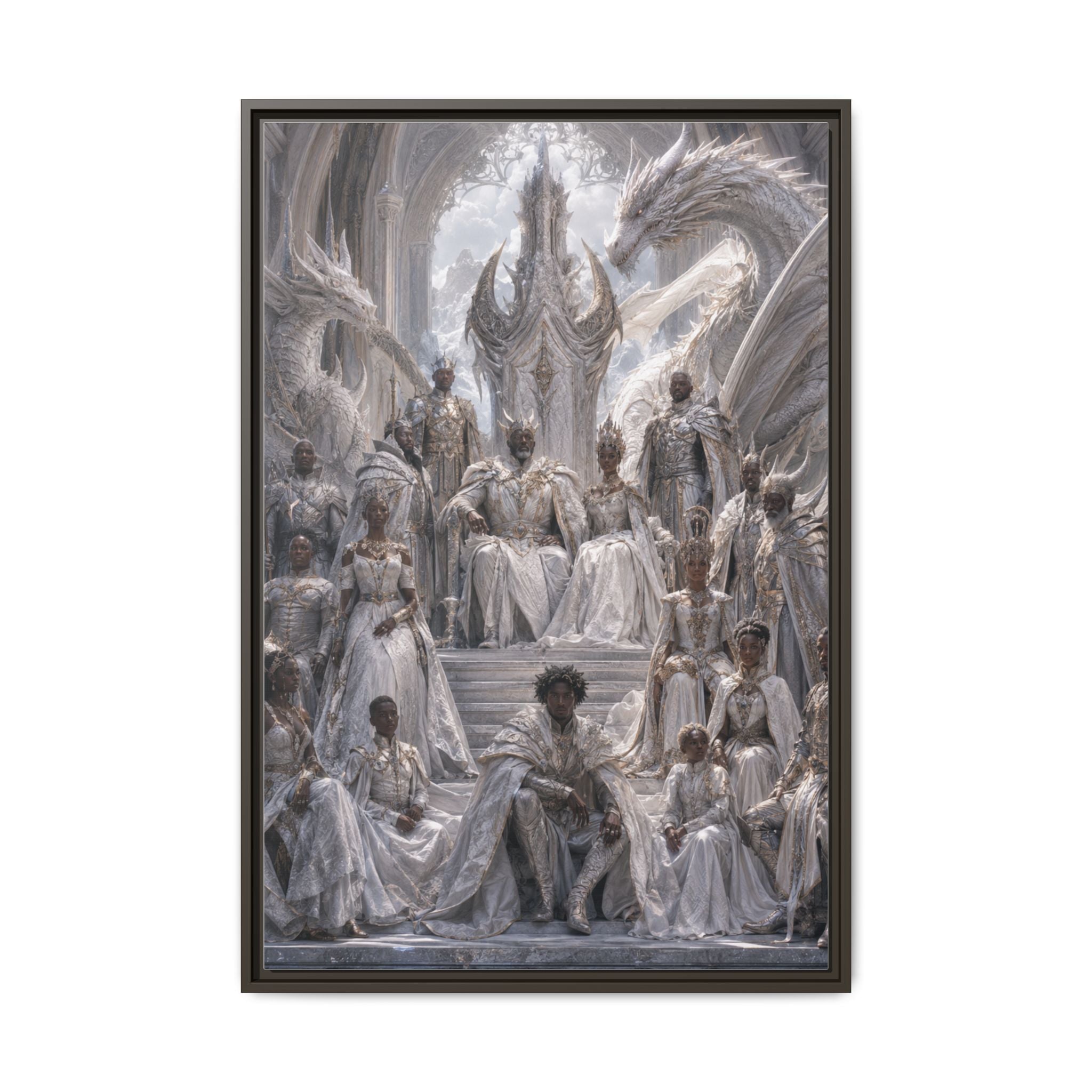 Framed Matte Canvas — Regal Dragon Court Fantasy Art Print