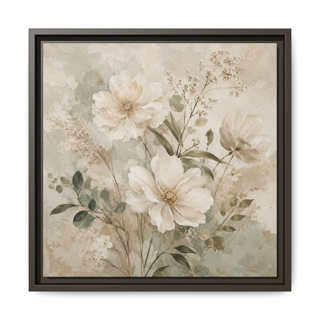 Neutral Watercolor Peony Print Framed Canvas | Floral Wall Art