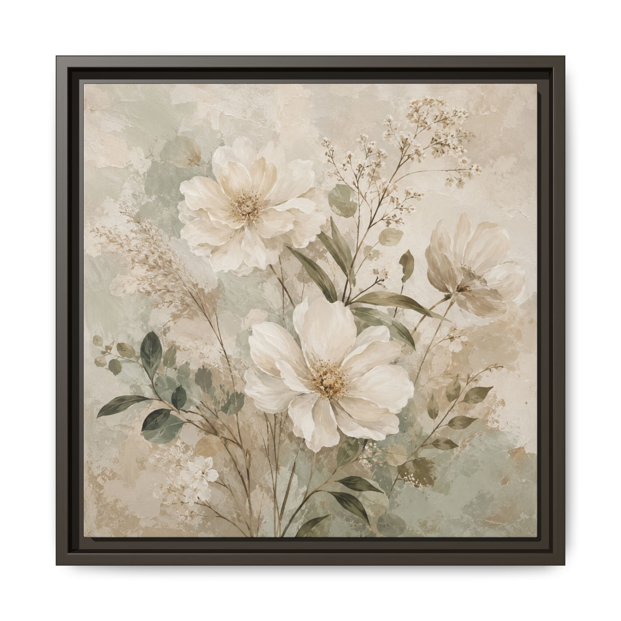 Neutral Watercolor Peony Print Framed Canvas | Floral Wall Art