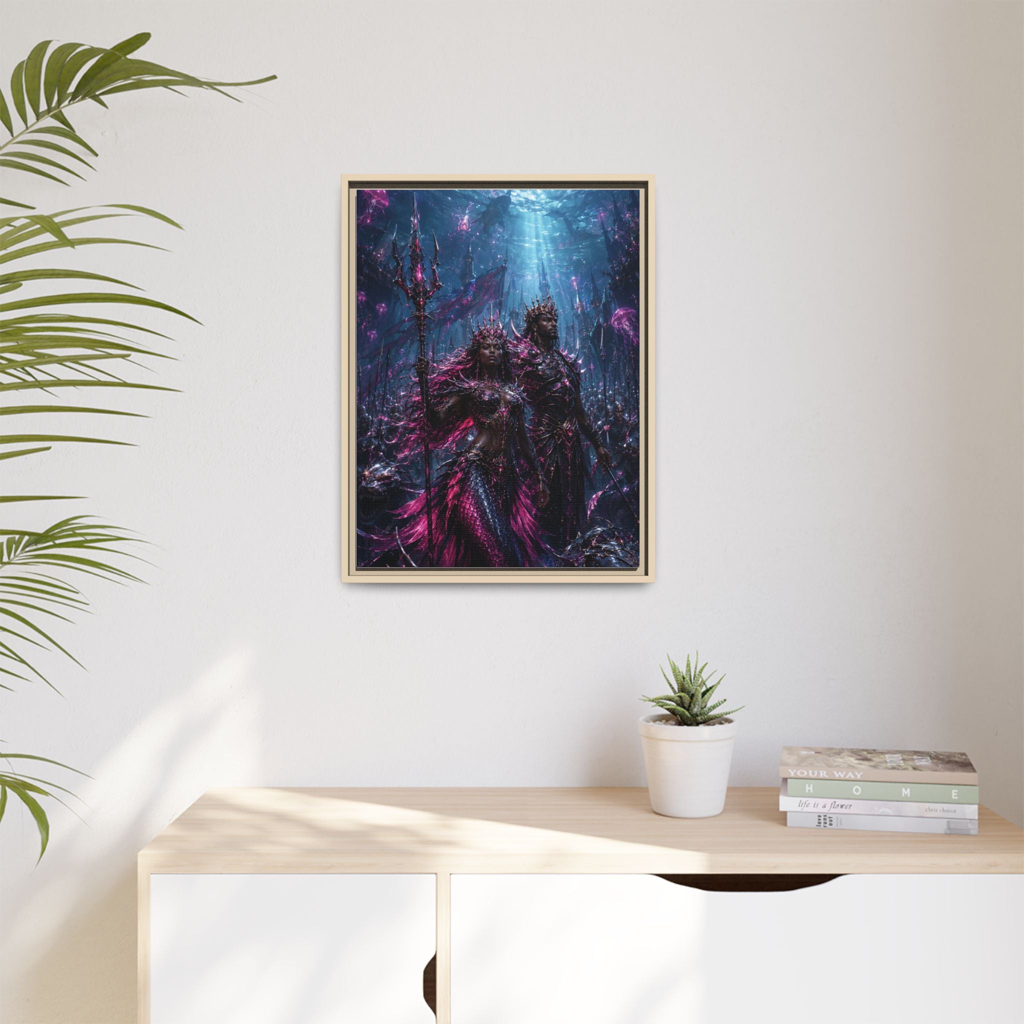 Framed Matte Canvas Print — Mystical Underwater King & Queen Artwork