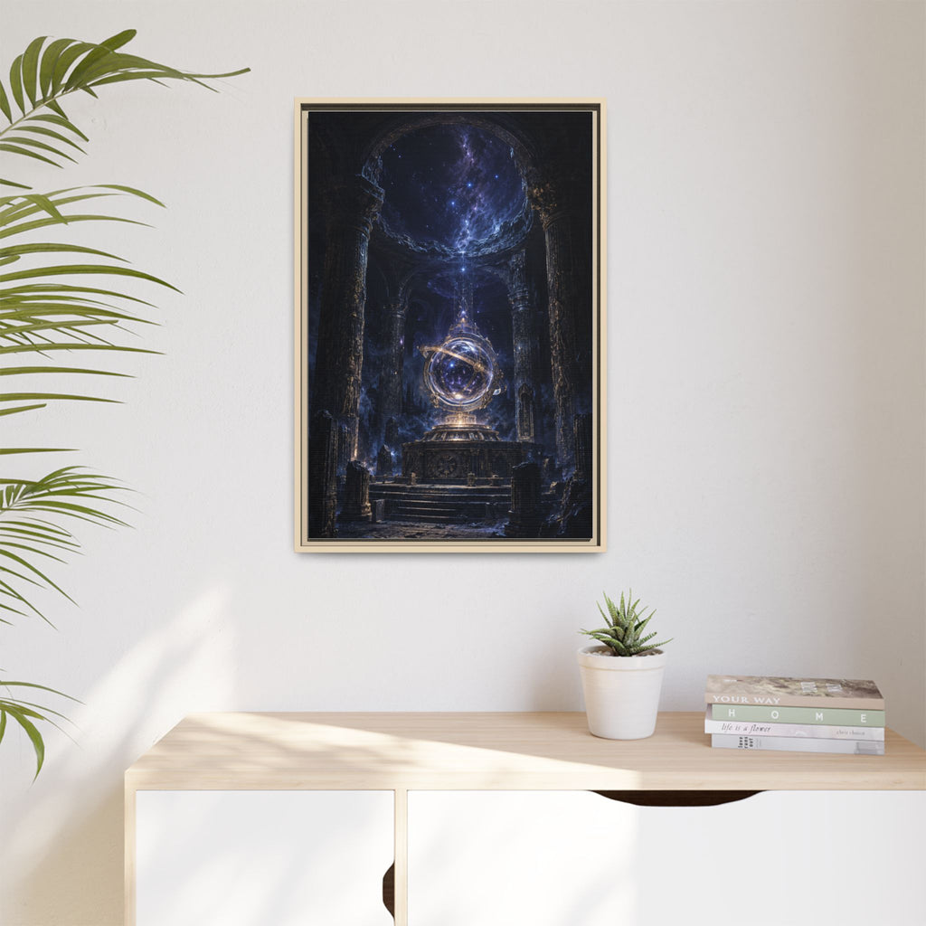 Framed Cosmic Temple Matte Canvas Art — Mystic Astral Orb Wall Decor