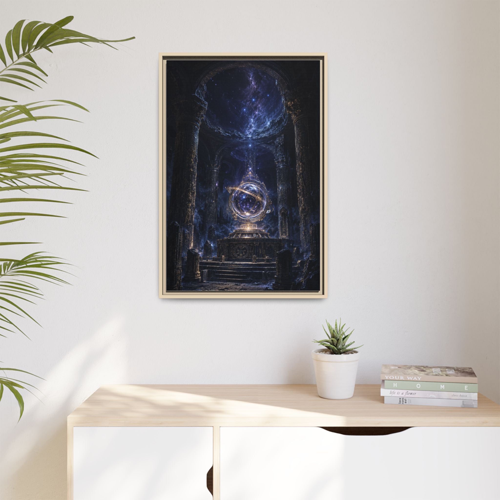 Framed Cosmic Temple Matte Canvas Art — Mystic Astral Orb Wall Decor